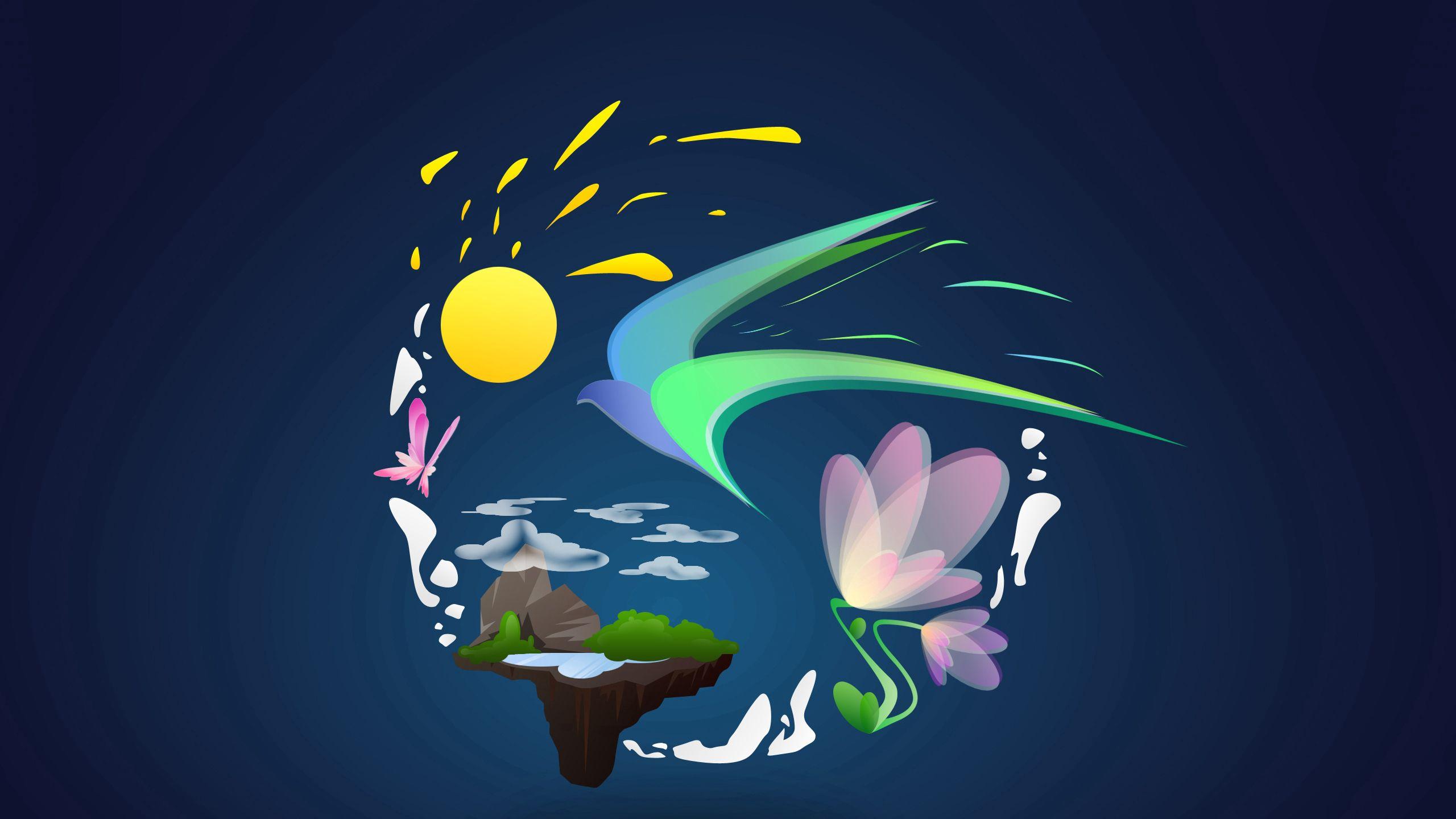 2560x1440 Download wallpaper 2560x1440 nature, drawing, bird, sun widescreen 16:9 HD background