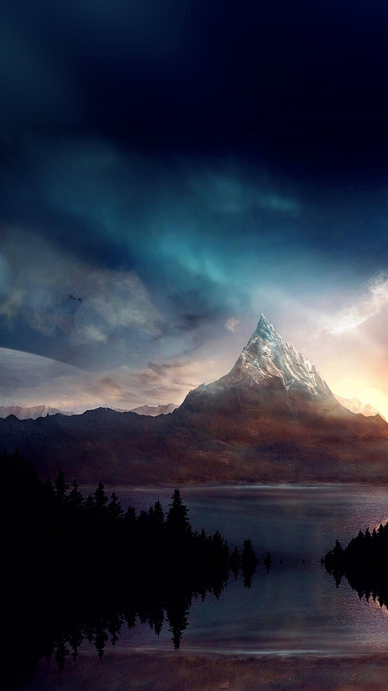 1242x2208 Mountain Nature Fantasy Art Illustration Wallpaper