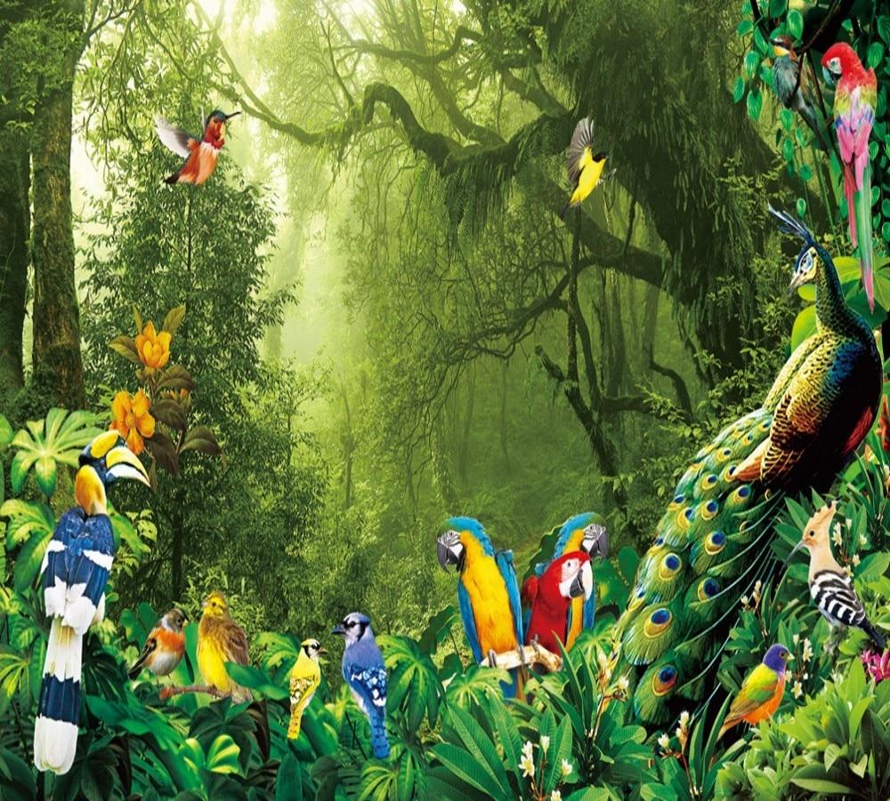 1000x900 Dropship Colomac Green Wallpaper Forest Dreamy Nature Bird Illustration Parrot Wall Cover Mural Wallpaper Bedroom Papel Pared. Wallpaper