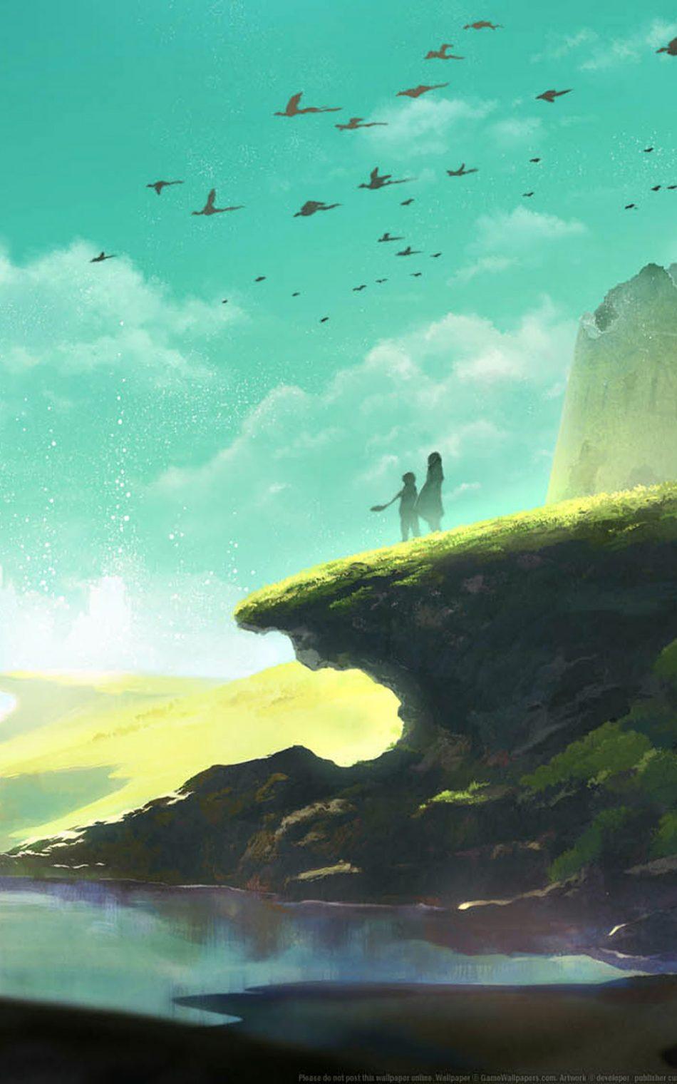 950x1520 lost wallpaper, sky, nature, green, painting, atmosphere, sea, landscape, illustration, wind, terrain