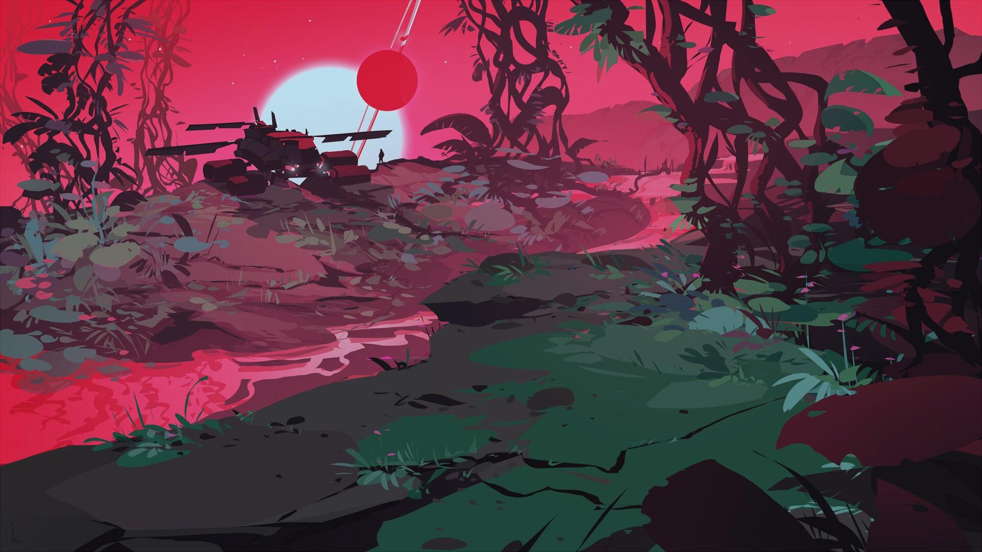 1920x1080 Illustration Artwork Suns Forest Nature Wallpaper:1920x1080
