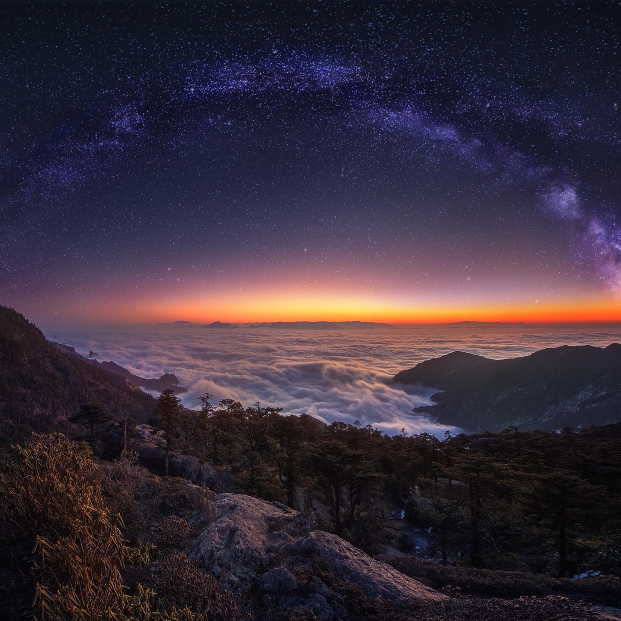 2048x2048 Cloud Landscape Milky Way Nature Night Panorama Sky Starry Sky Stars iPad Air HD 4k Wallpaper, Image, Background, Photo and Picture