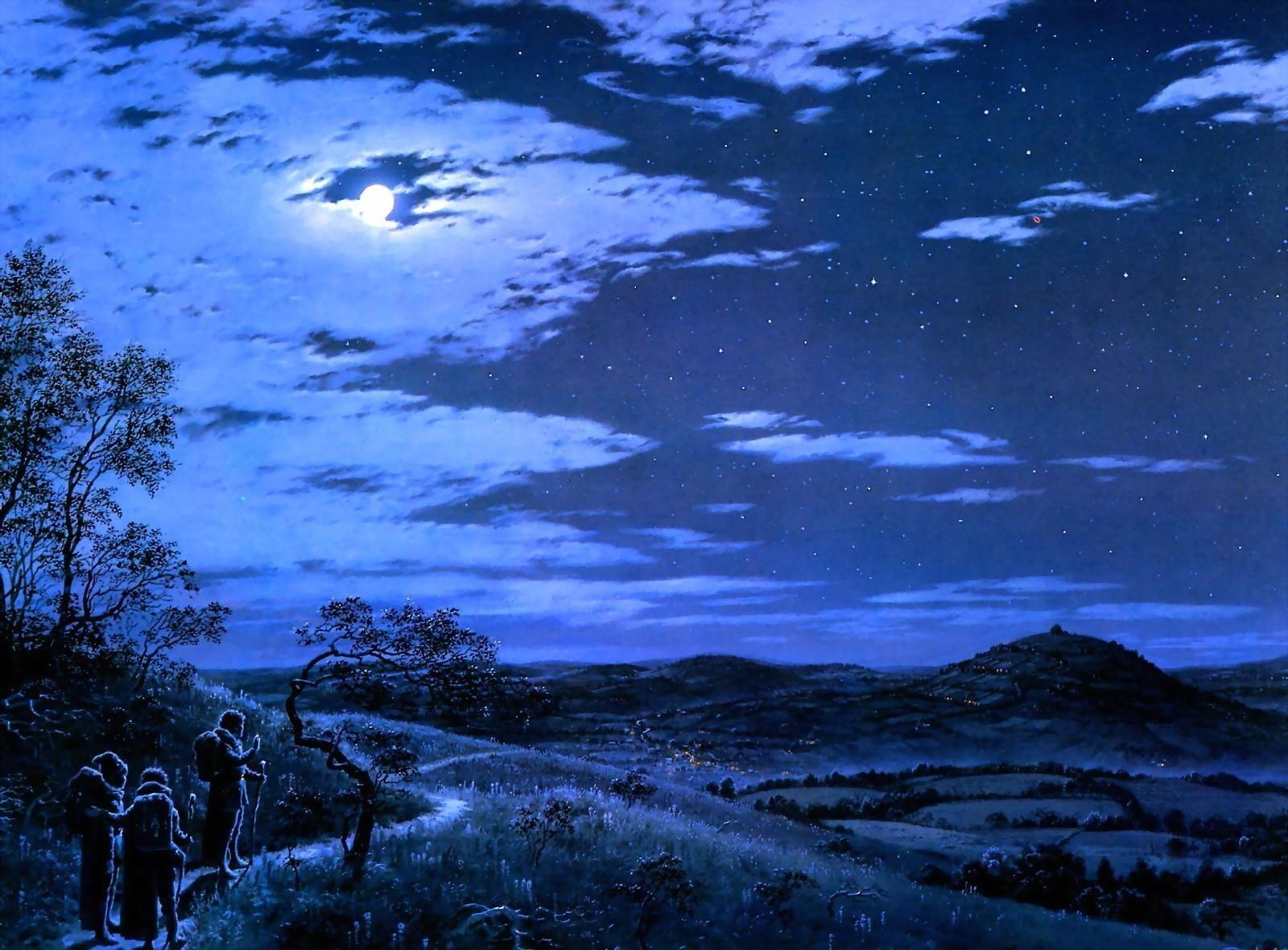 1600x1180 Night, Moon, Travelers, Trail, Nature wallpaper