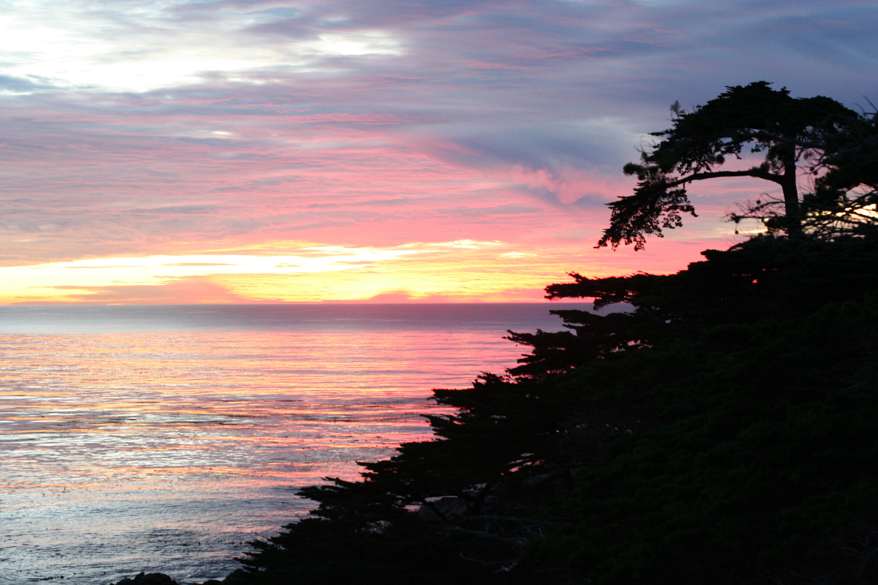 3456x2304 Ocean sunset or sunrise at The Lone Cypress point lookout, Pebble Beach, Northern California. Free graphs and more for your blogs