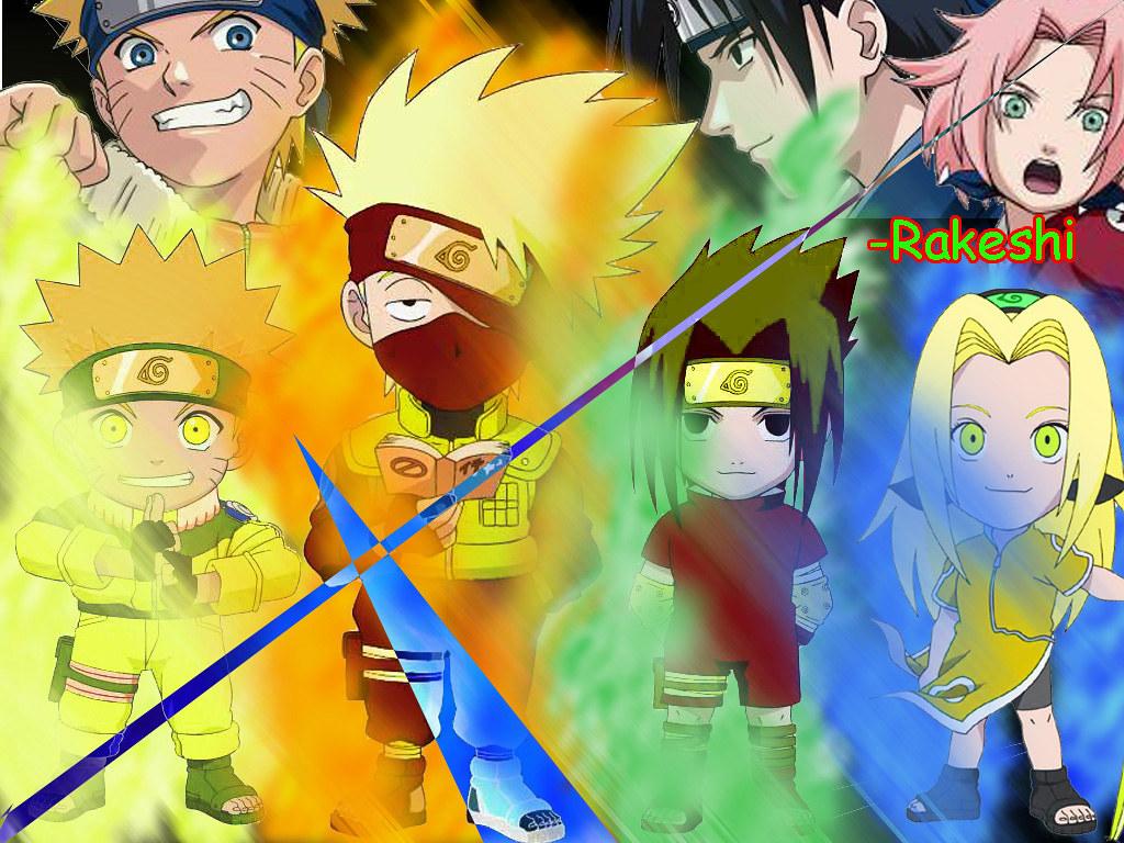 1024x768 colored and edited Chibi Naruto, Chibi Kakashi, Chibi Sa
