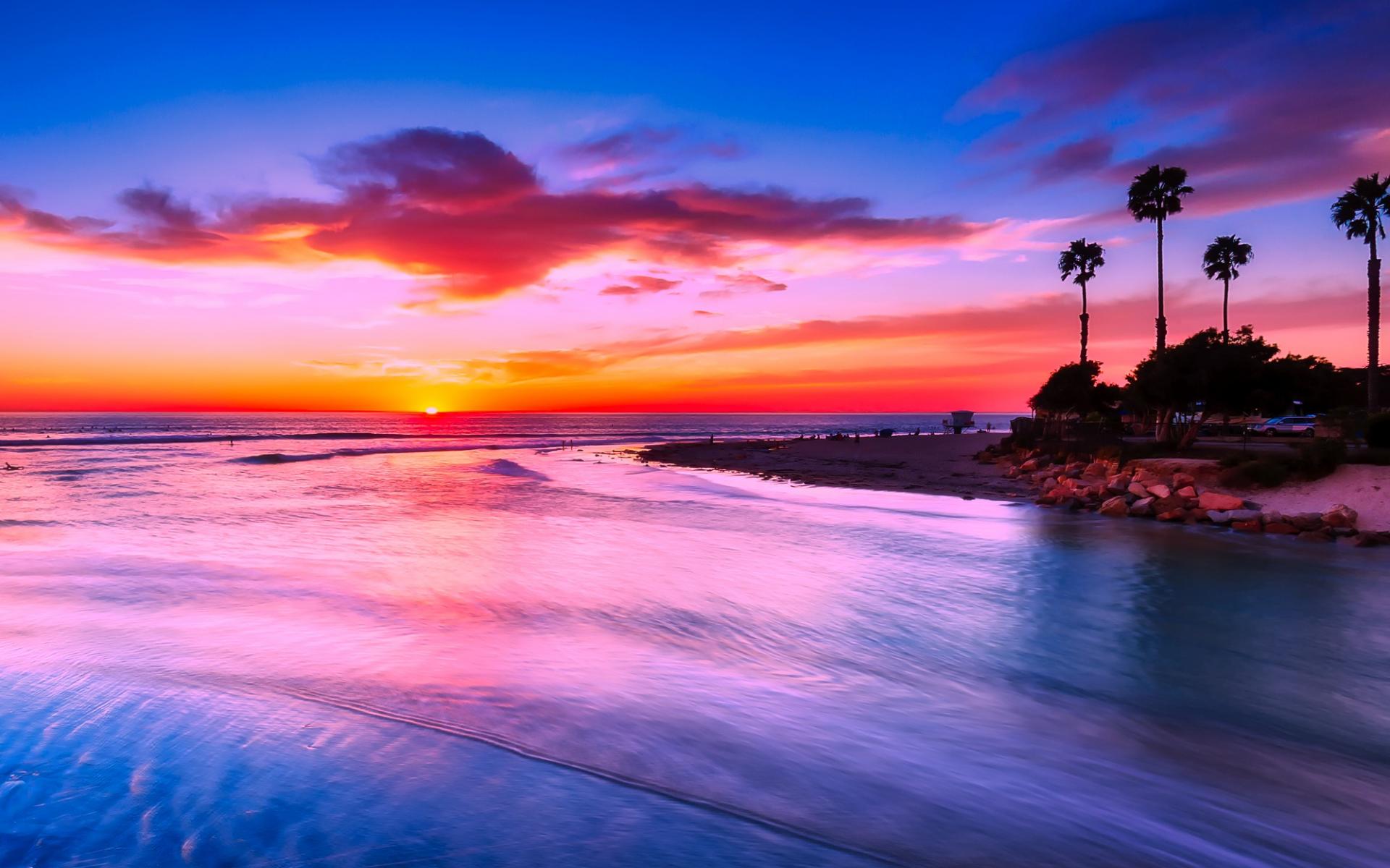 1920x1200 Desktop Wallpaper California Beach, Sunset, Evening, Nature, Yellow Skyline, HD Image, Picture, Background, Tb1 Ur