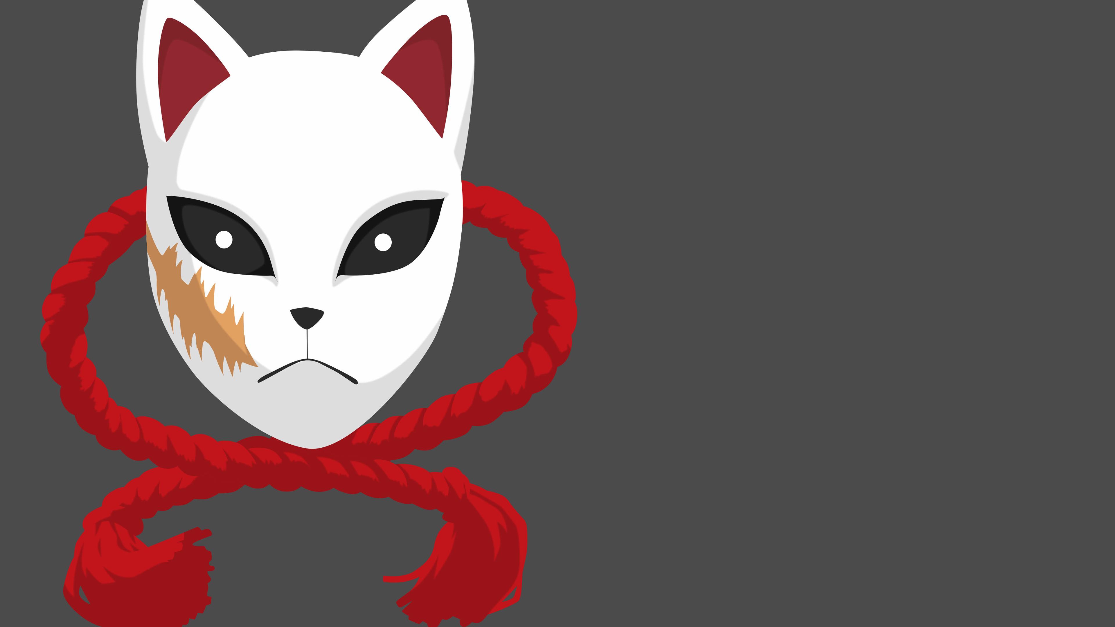 3840x2160 Demon Slayer Sabito Mask On Side With Gray Background 4K HD Anime Wallpaper