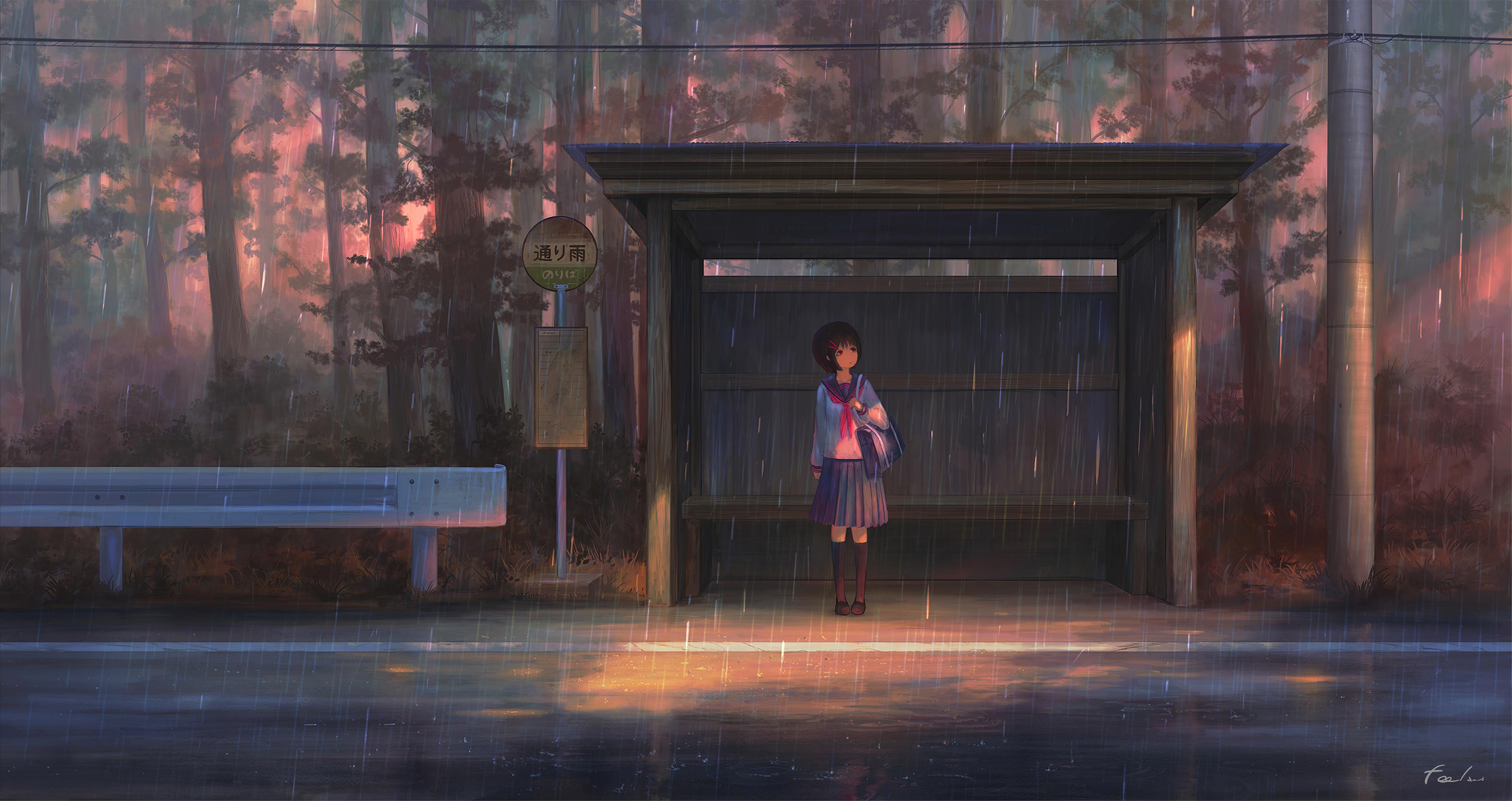 3840x2034 Rain Anime Girl Bustand 4k, HD Anime, 4k Wallpaper, Image, Background, Photo and Picture