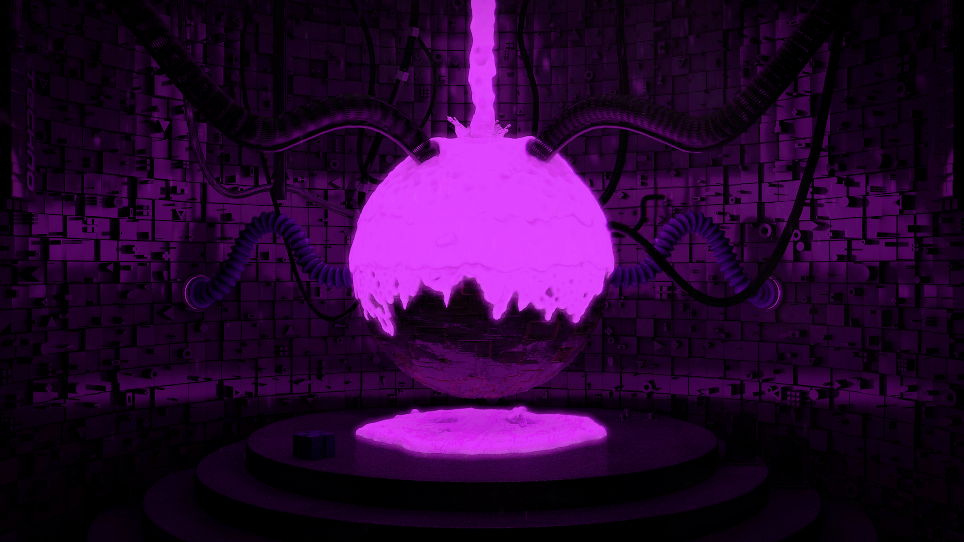 1920x1080 Wallpaper / render, neon, sphere, abstract, pink, liquid, purple