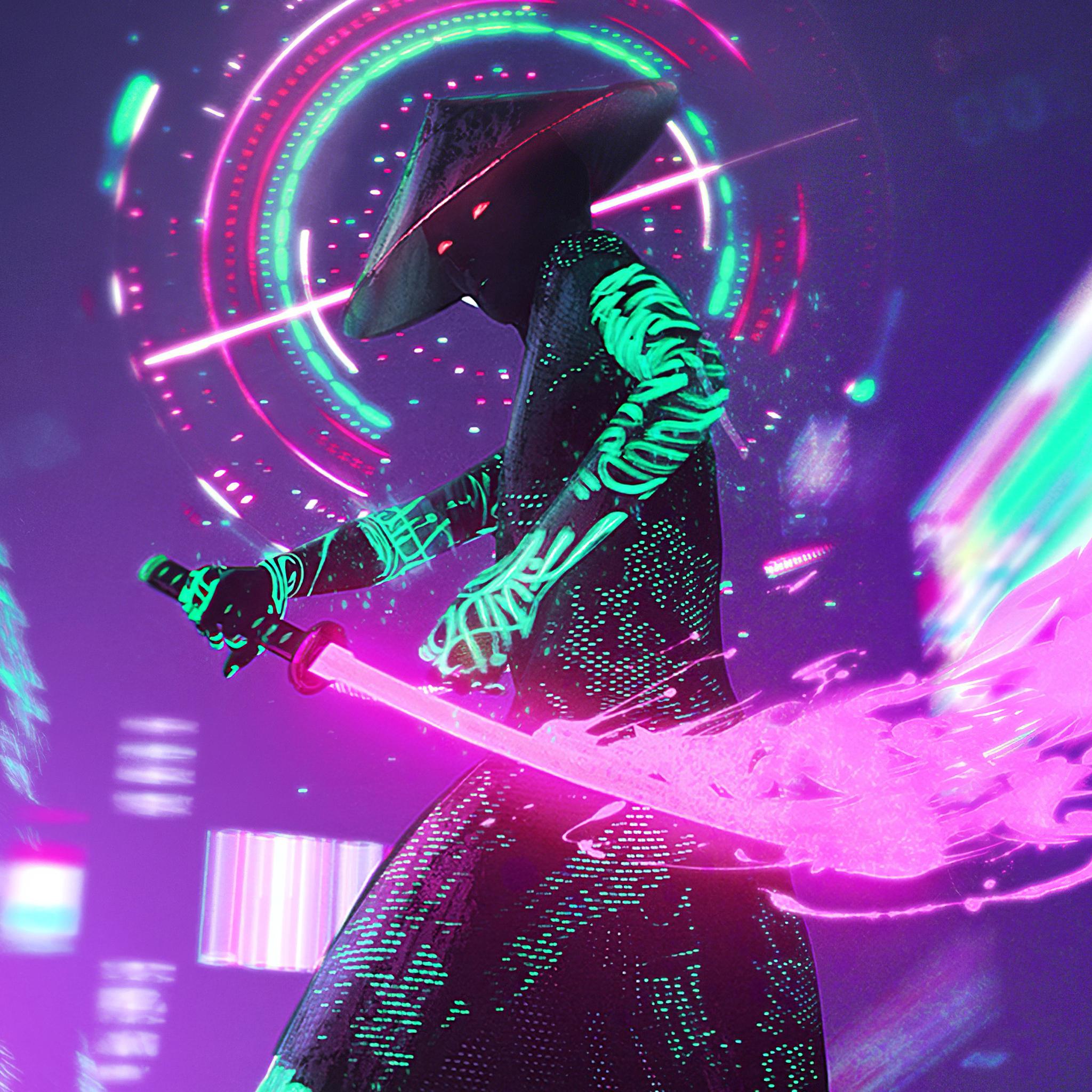 2048x2048 Cyberpunk Neon With Sword 4k iPad Air HD 4k Wallpaper, Image, Background, Photo and Picture
