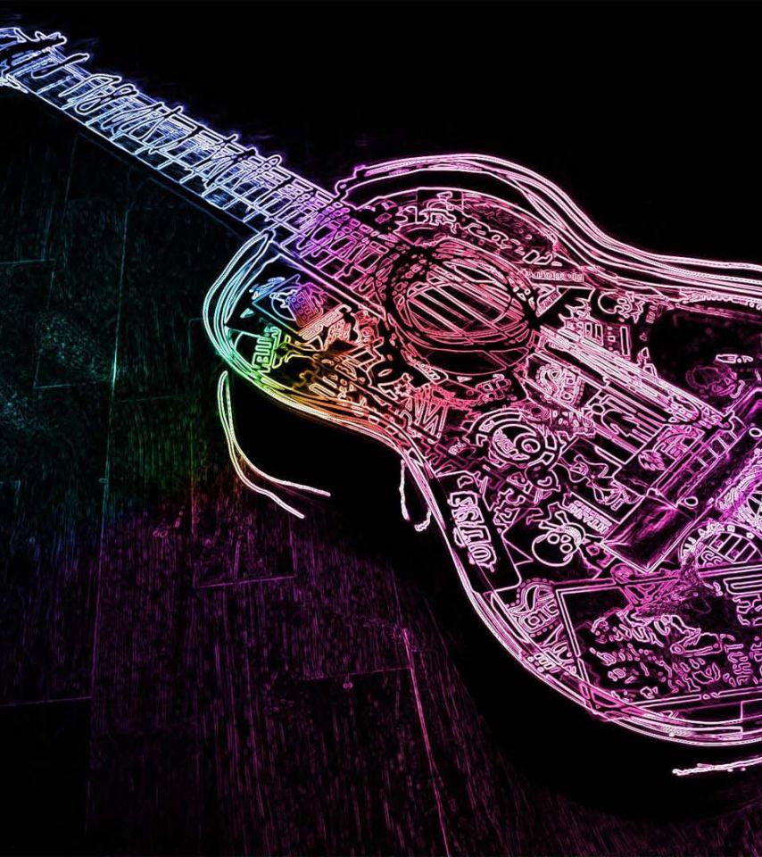 854x960 Glowing Neon Guitar Outline and Music Wallpaper. All is Wall