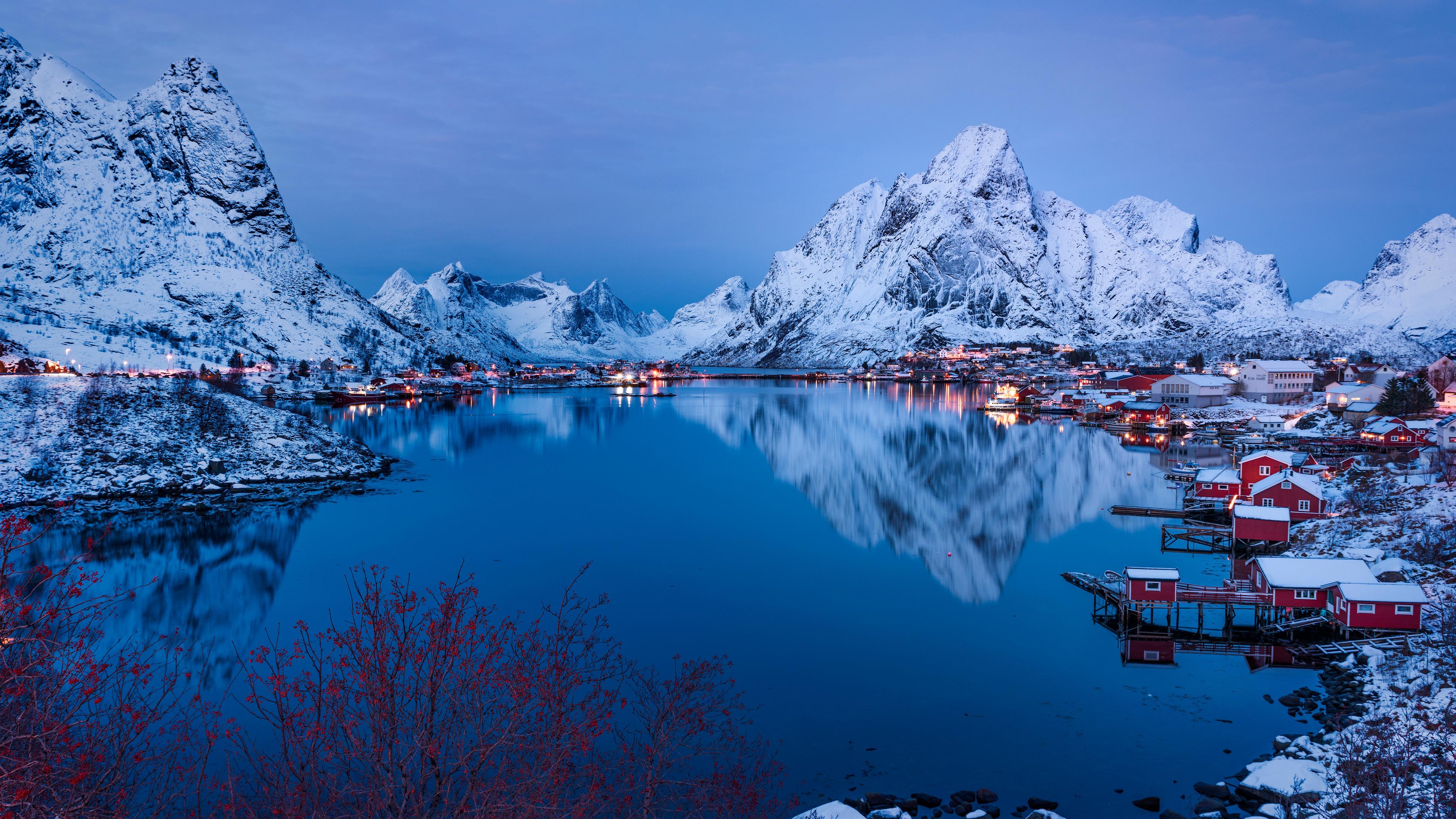 3840x2160 Mountains Houses Winter 4k