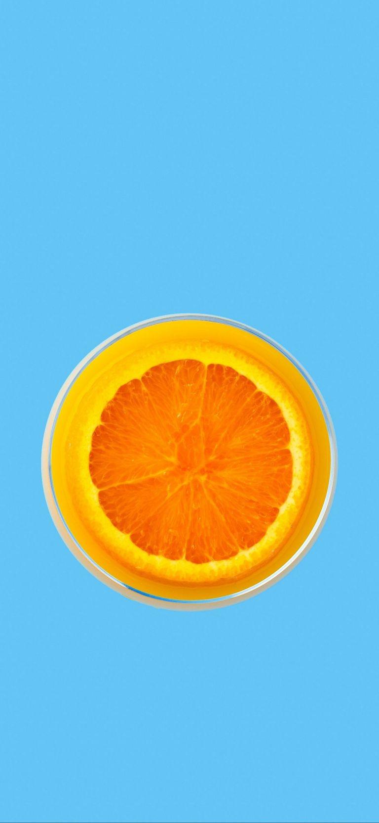 768x1664 Orange Fruit Blue Background Minimal iPhone Wallpaper