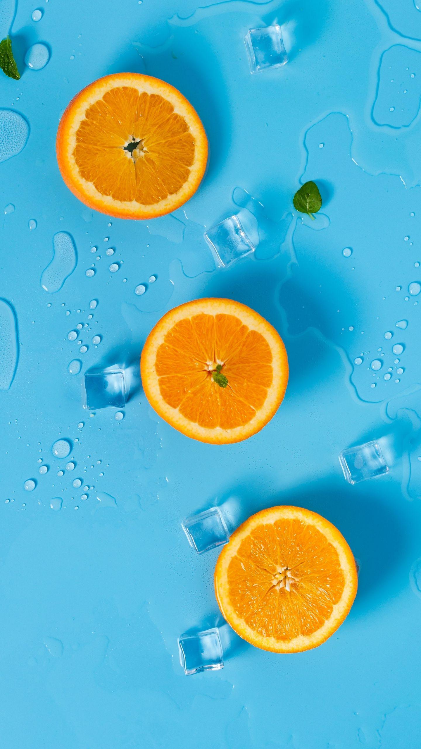 1440x2560 Orange, ice cubes, summer, mint wallpaper. Mint wallpaper, Fruit wallpaper, Summer wallpaper