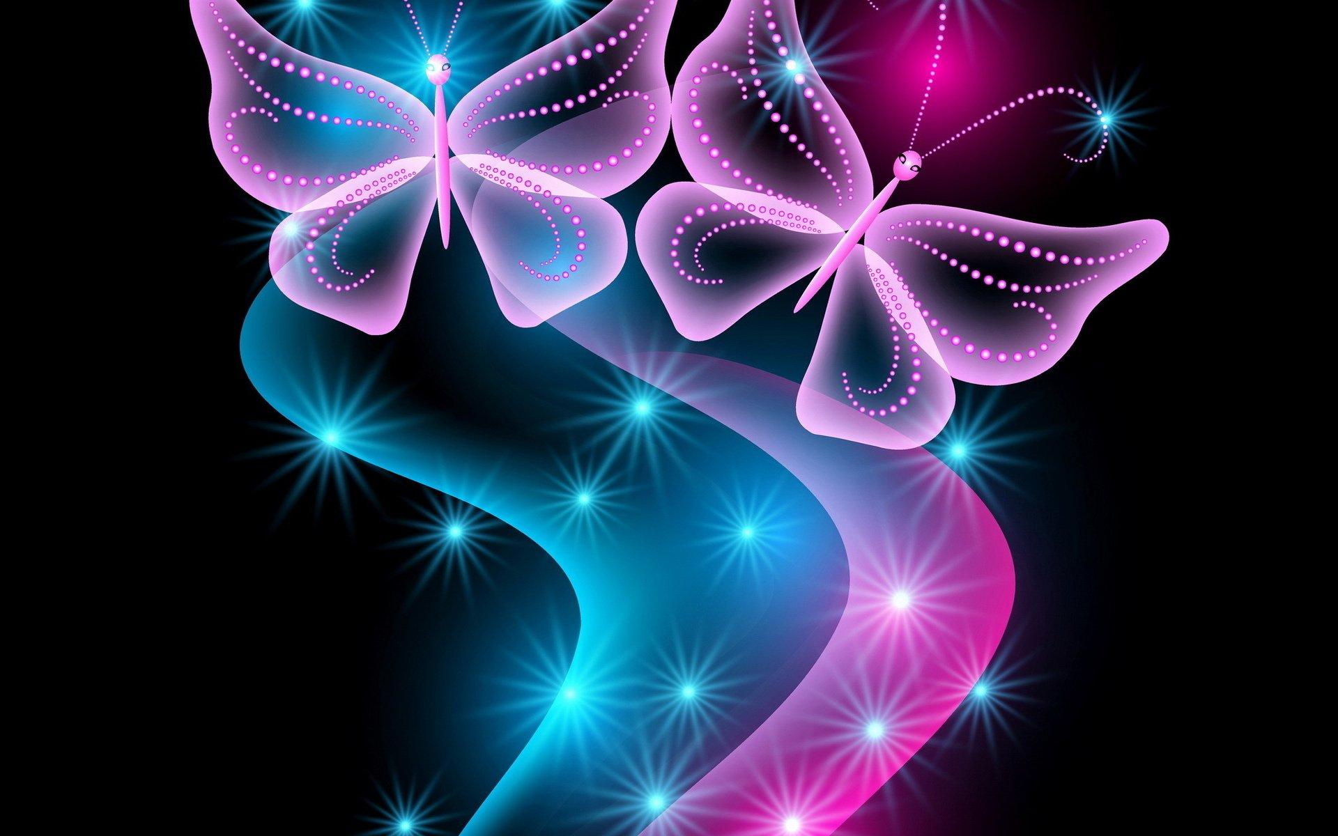 1920x1200 3D, Neon, Abstract, Neon, Blue, Glow, Sparkle, Pink, Butterflies, Butterfly Wallpaper HD / Desktop and Mobile Background