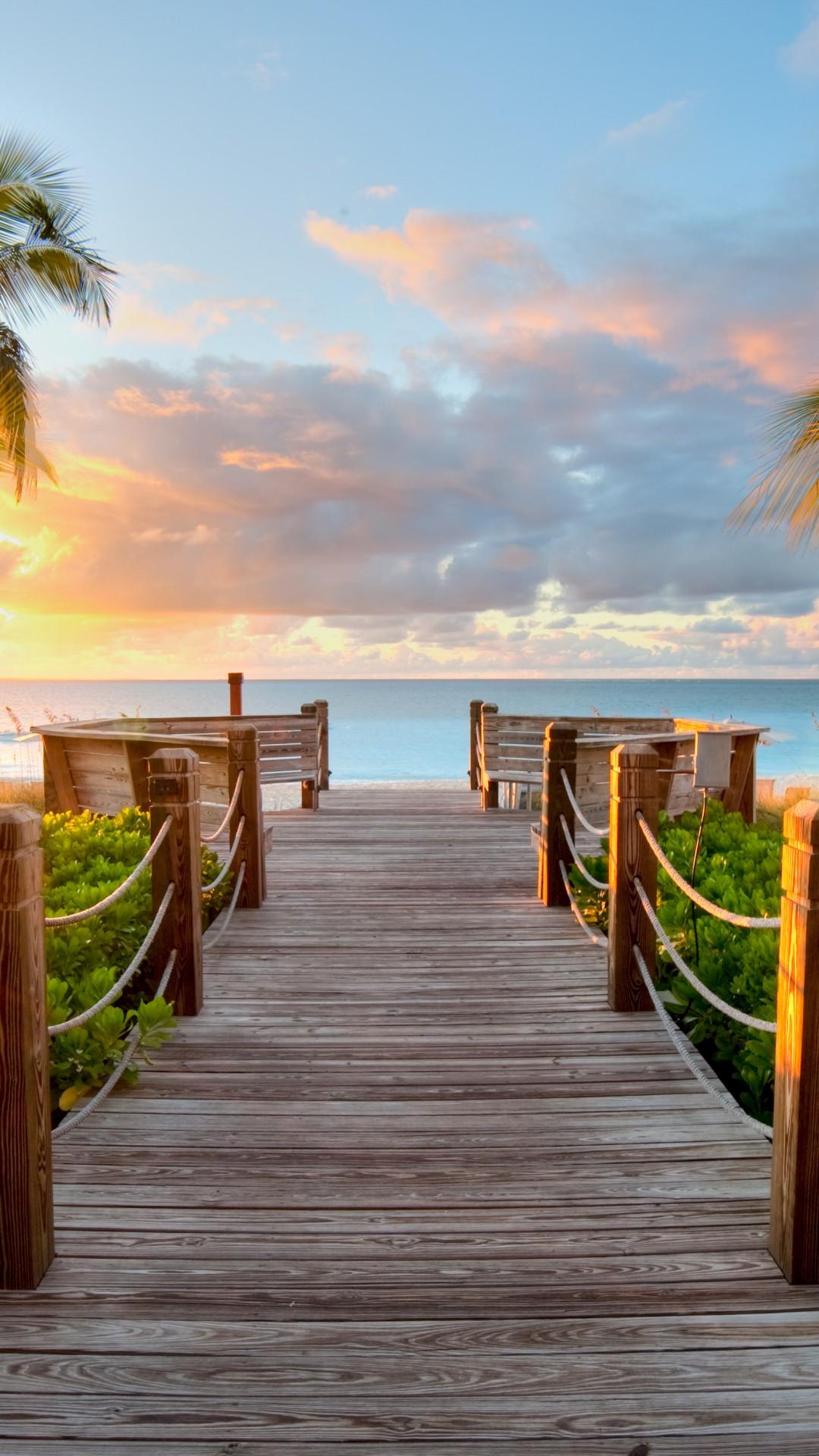 1080x1920 Wallpaper Turks and Caicos Islands, 5k, 4k wallpaper, Best beaches of tourism, resort, vacation, travel, clouds, sky, sea, ocean, palms, Nature