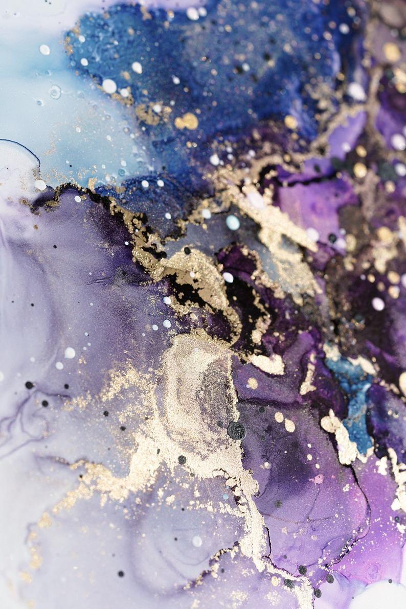 794x1192 Fluidart inkart abstract blue purple gold Copic alcohol ink. Etsy. Marble iphone wallpaper, Watercolor wallpaper, Abstract
