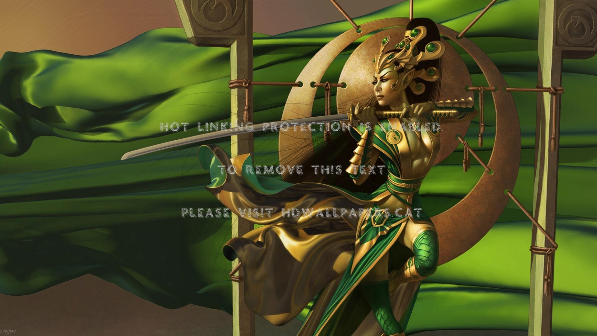 1920x1080 deadly samurai lady sword girl female green