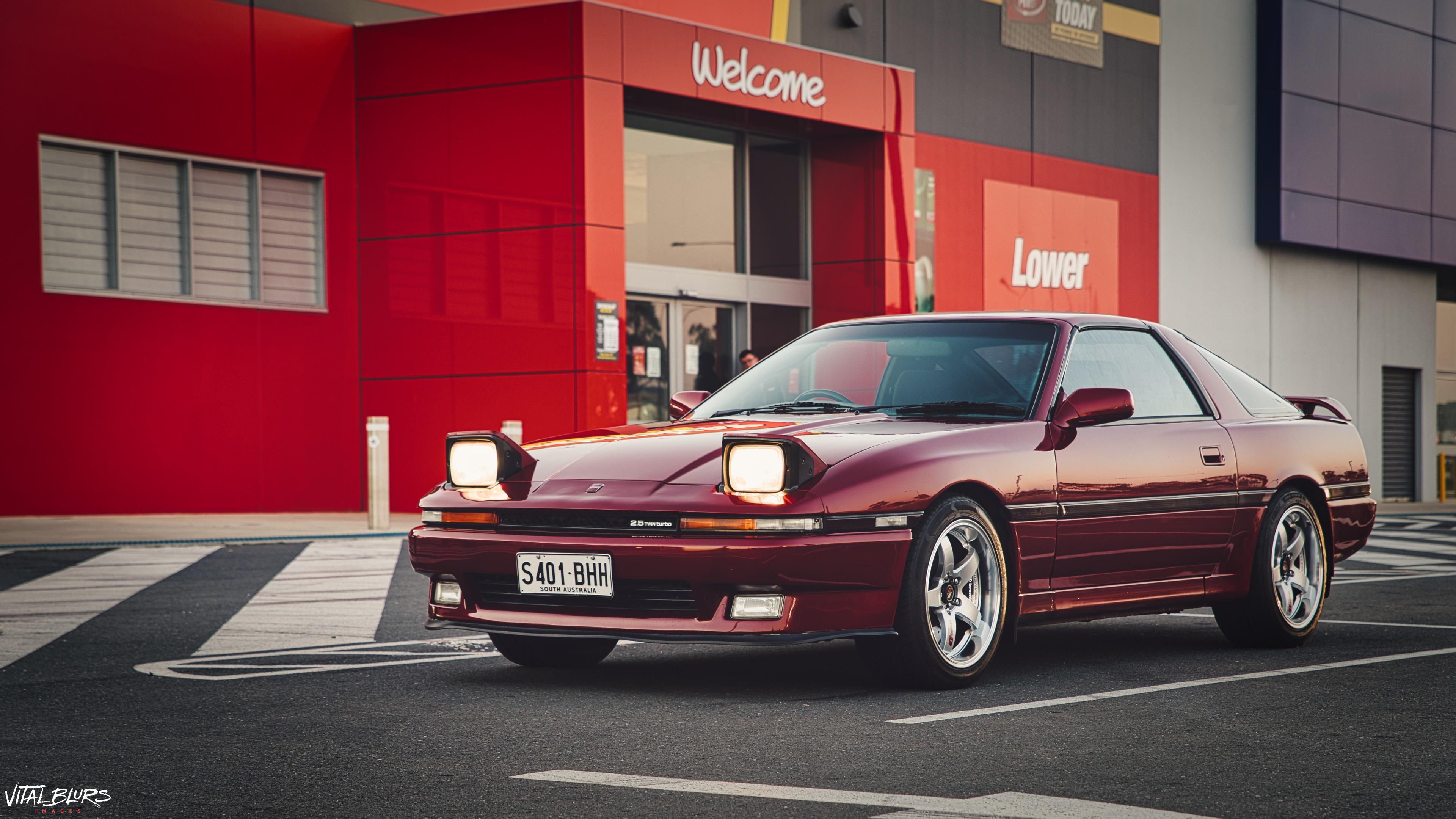 3840x2160 Toyota Supra MK3 Toyota Supra Toyota Japanese Cars JDM Red Cars Vehicle Car Outdoors Car Park Asphal Wallpaper:3840x2160