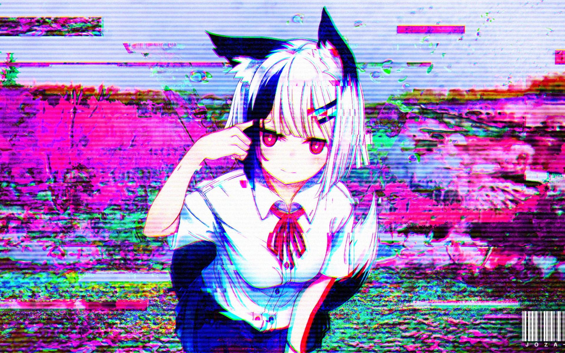 1920x1200 Anime wallpaper, anime girls, cat girl, glitch art, pink, artwork, digital art • Wallpaper For You HD Wallpaper For Desktop & Mobile