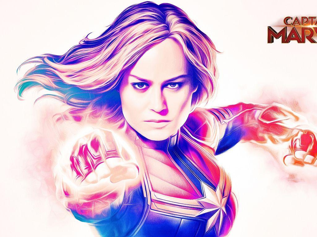 1024x768 Desktop Wallpaper Captain Marvel, Brie Larson, 2019 movie, fan art, HD image, picture, background, 9df3c9. Captain marvel, Art wallpaper, Marvel art drawings