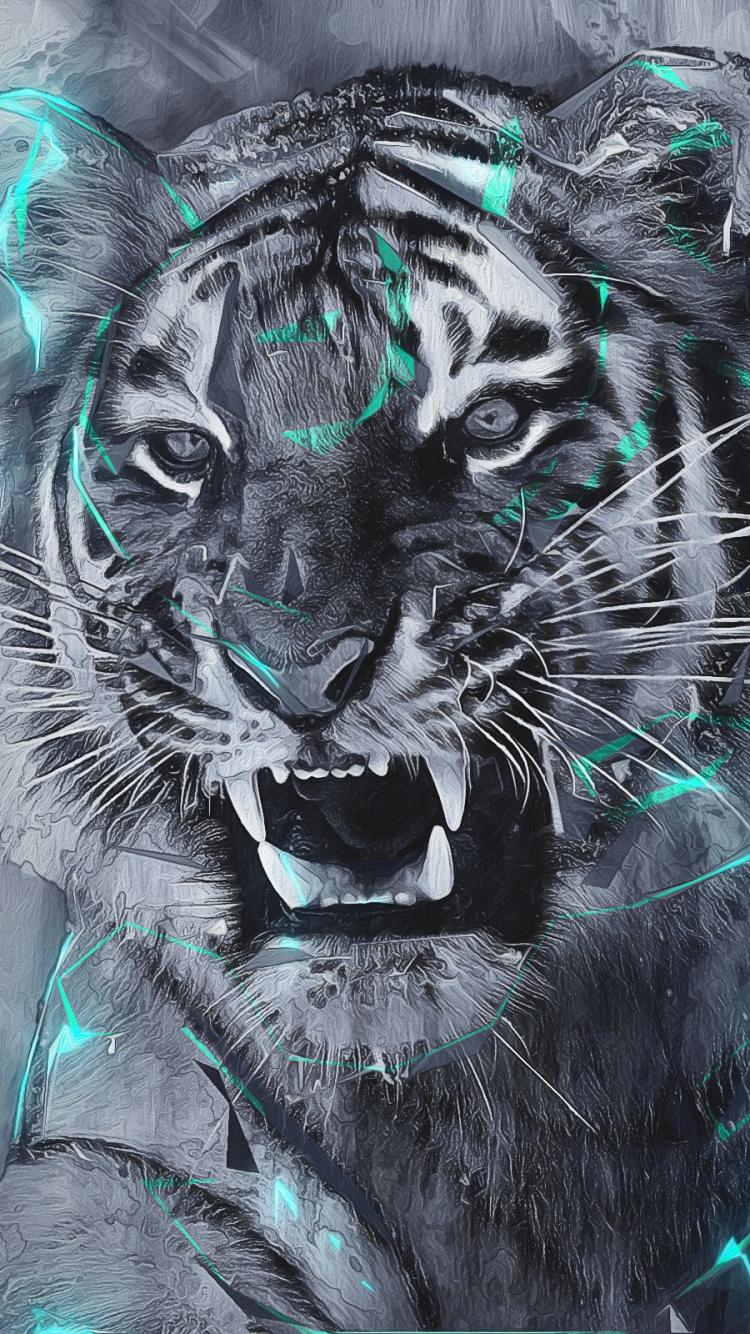 750x1334 Download Fantasy Tiger Phone Wallpaper