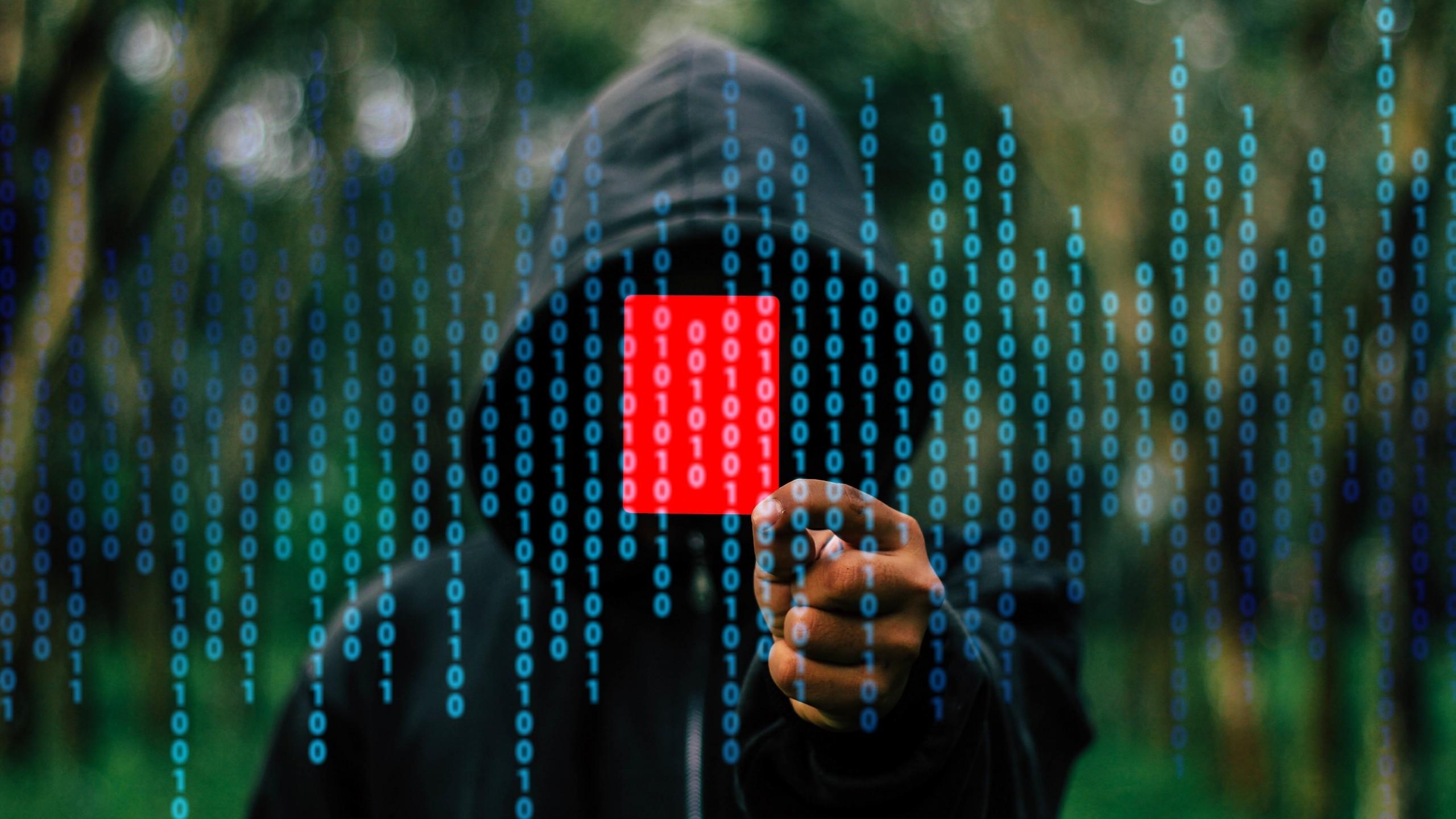 2560x1440 Download 2560x1440 Red Card, Binary Code, Hoodie Wallpaper for iMac 27 inch