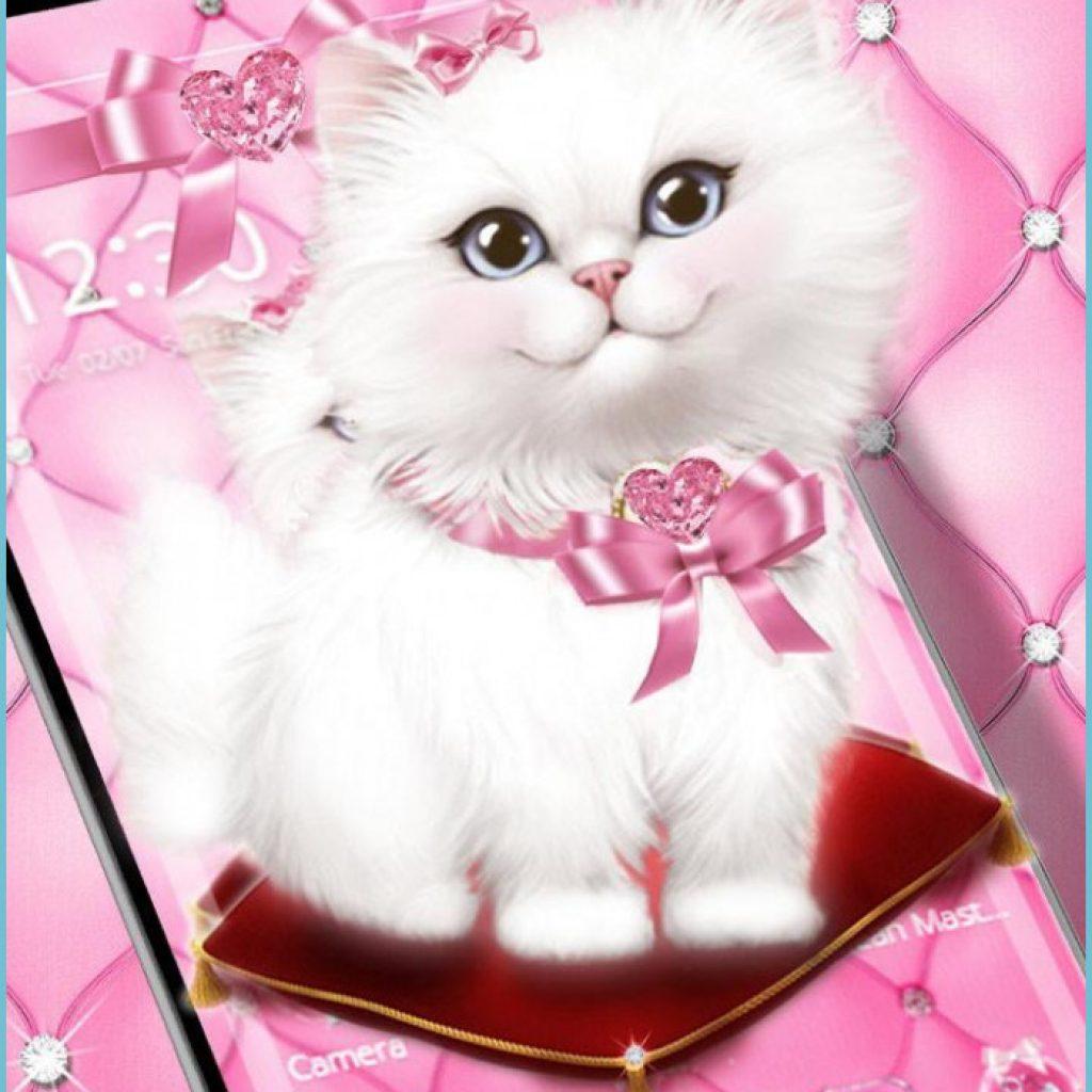 Download Cute Cat Aesthetic With Pink Ribbon Wallpaper | Wallpapers.com