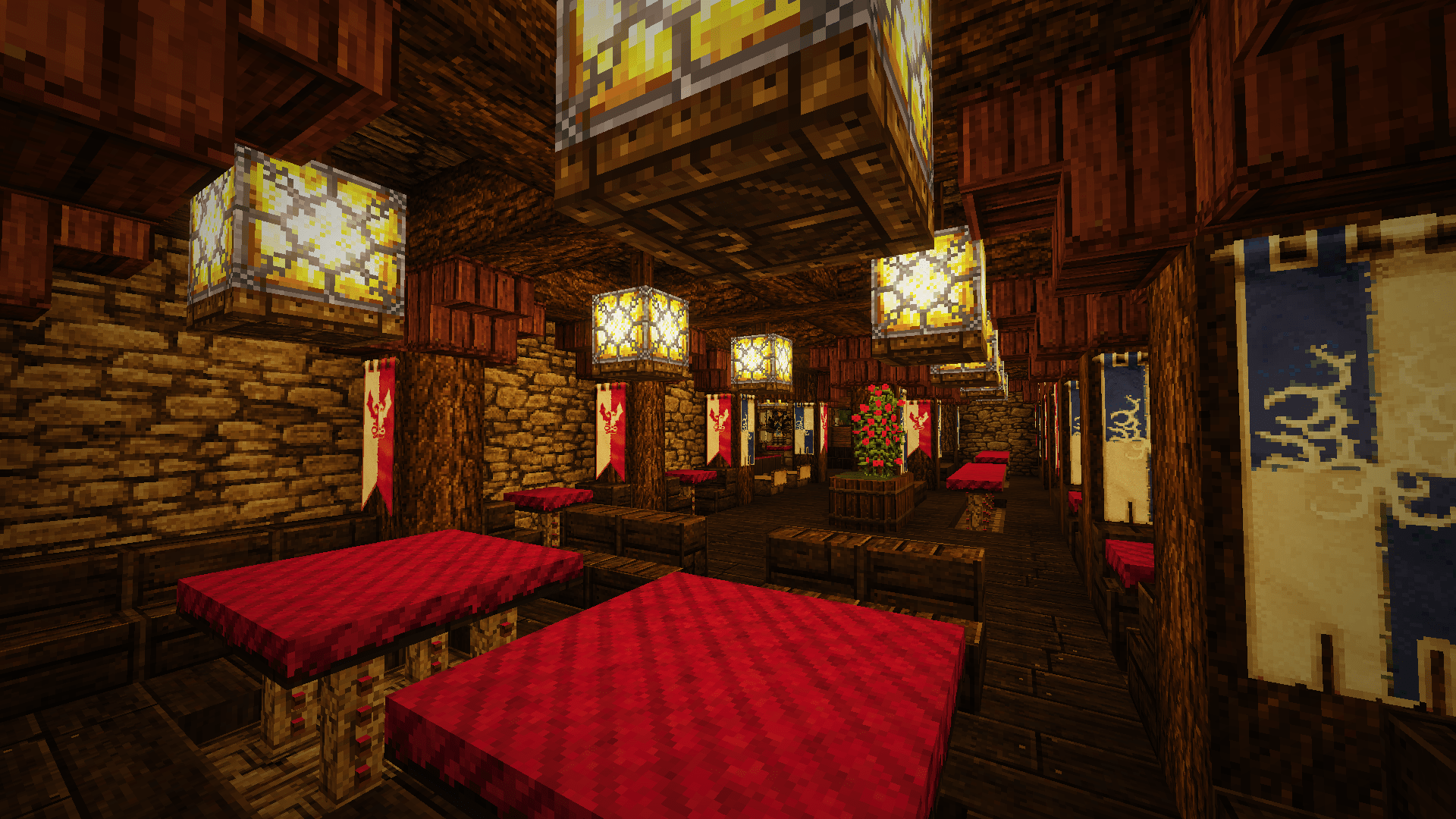 1920x1080 An underground medieval tavern I built (though you can't see it is underground)