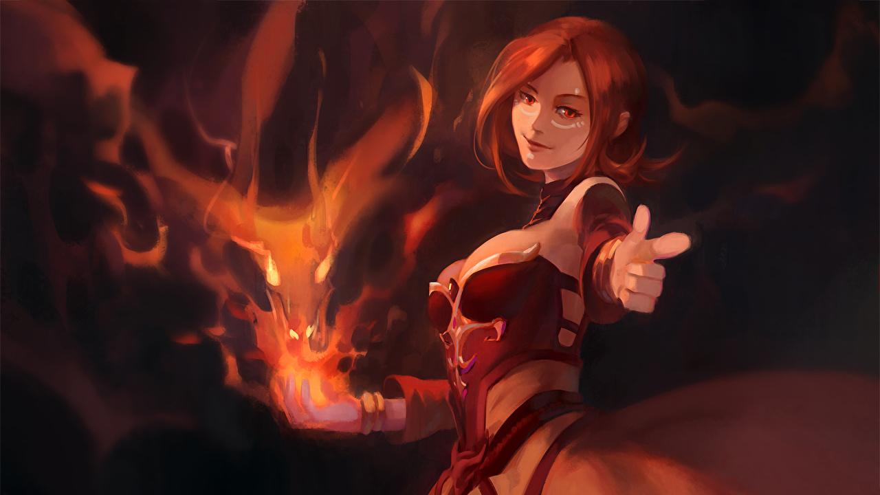 1280x720 Picture DOTA 2 Lina sorcery Redhead girl Warriors Girls Fantasy