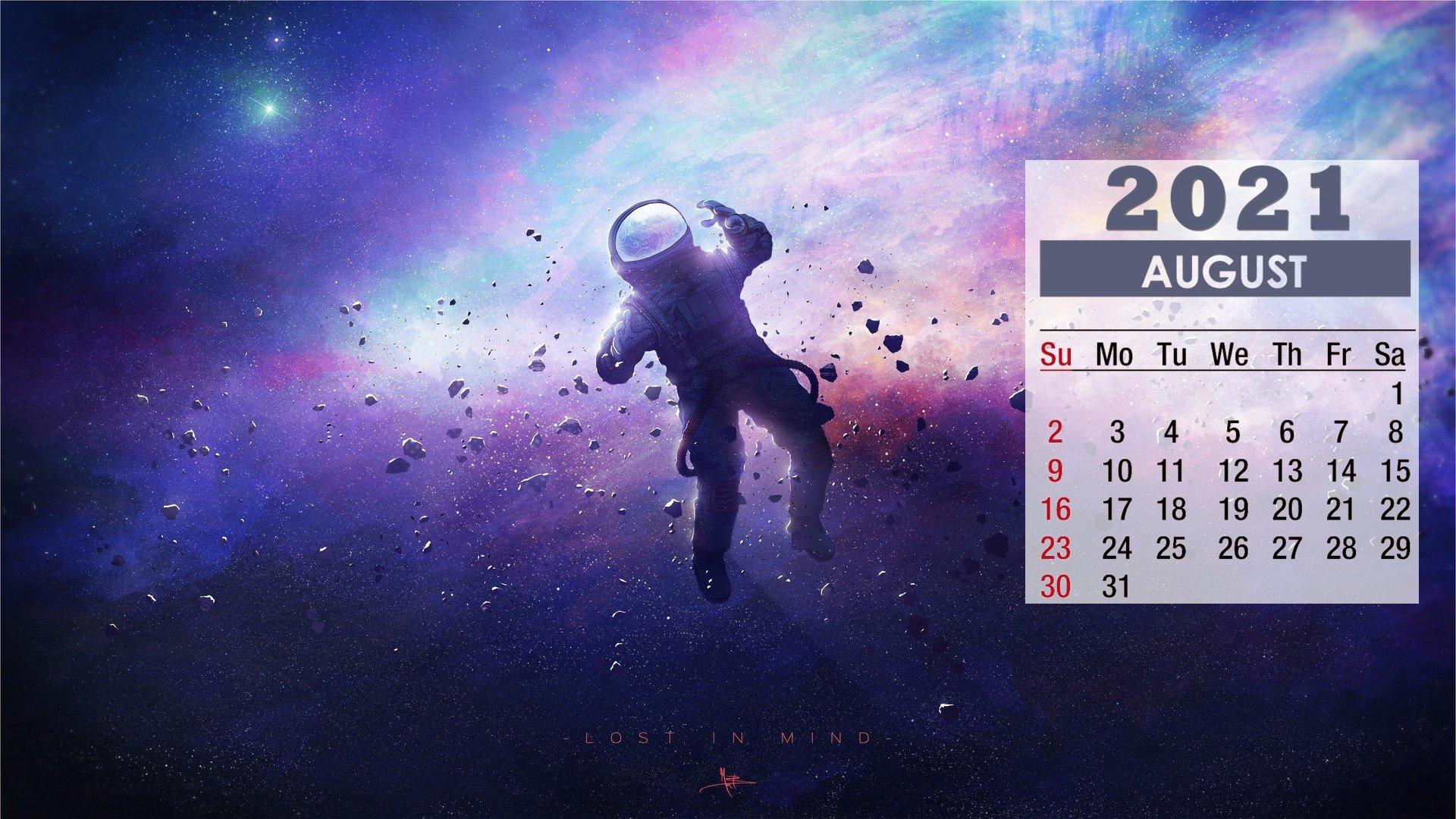 1920x1080 August 2021 Calendar Astronaut In Space Wallpaper 72179