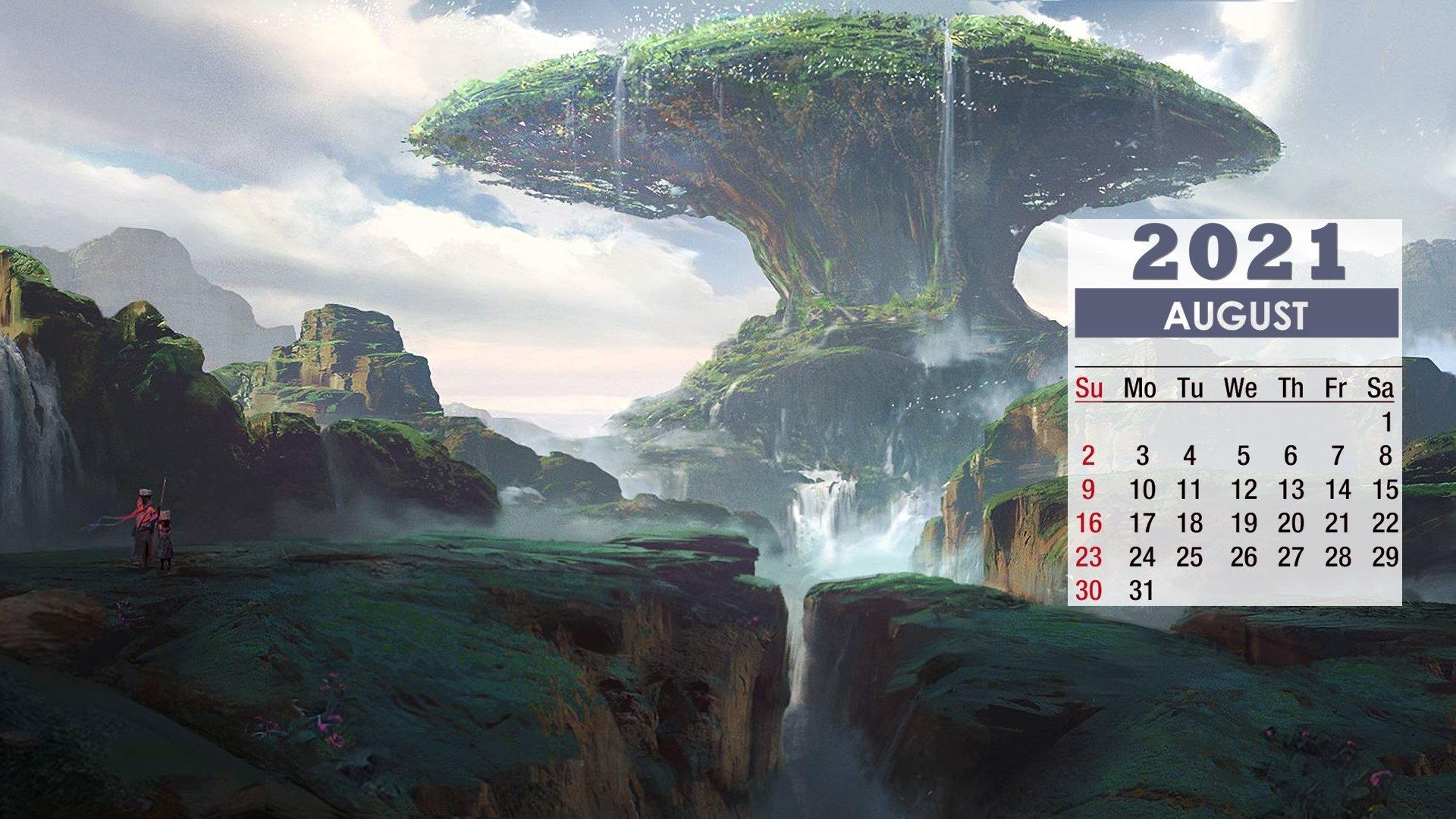 1920x1080 August 2021 Calendar Fantasy Tree Wallpaper 72184