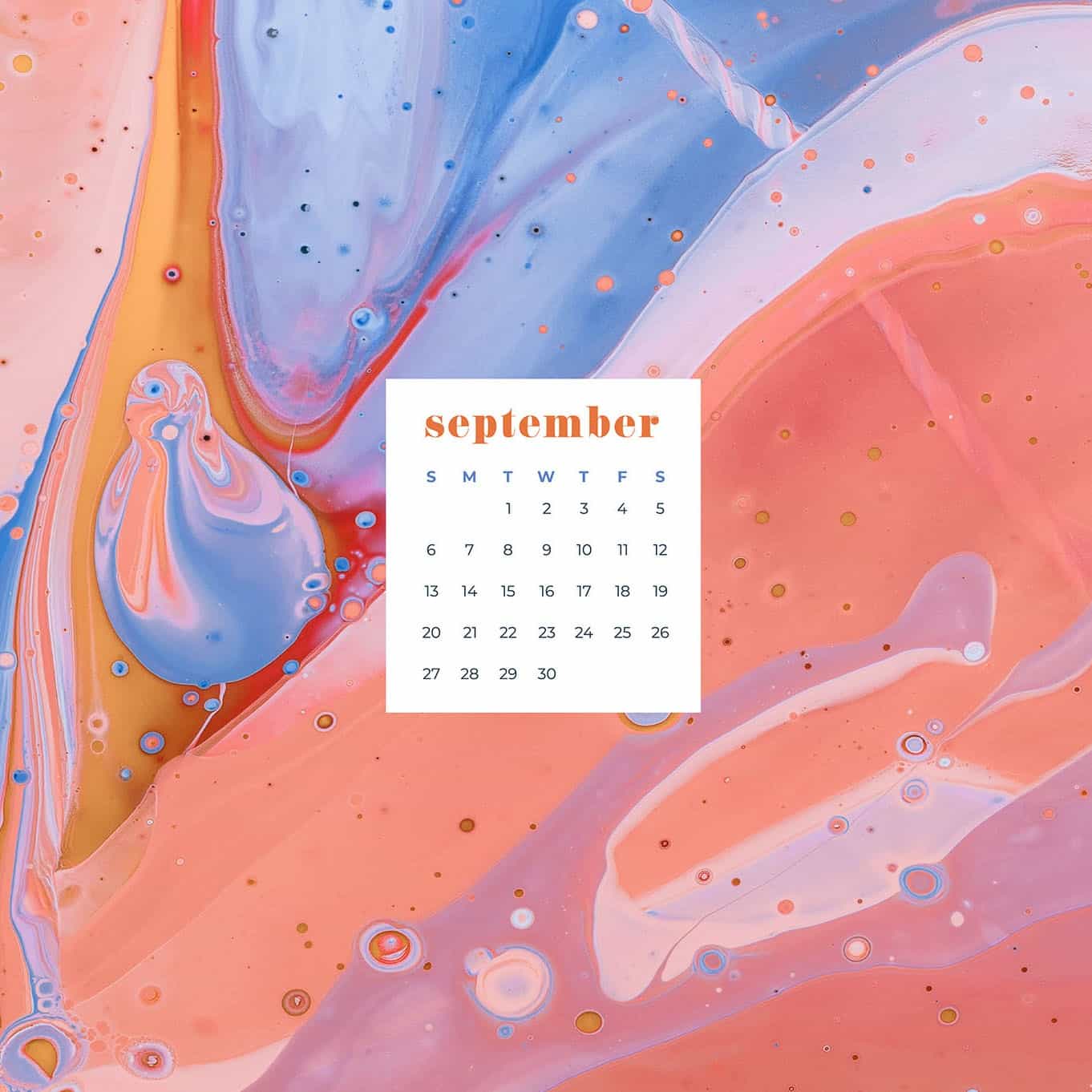1362x1362 Free September 2020 desktop calendar wallpaper