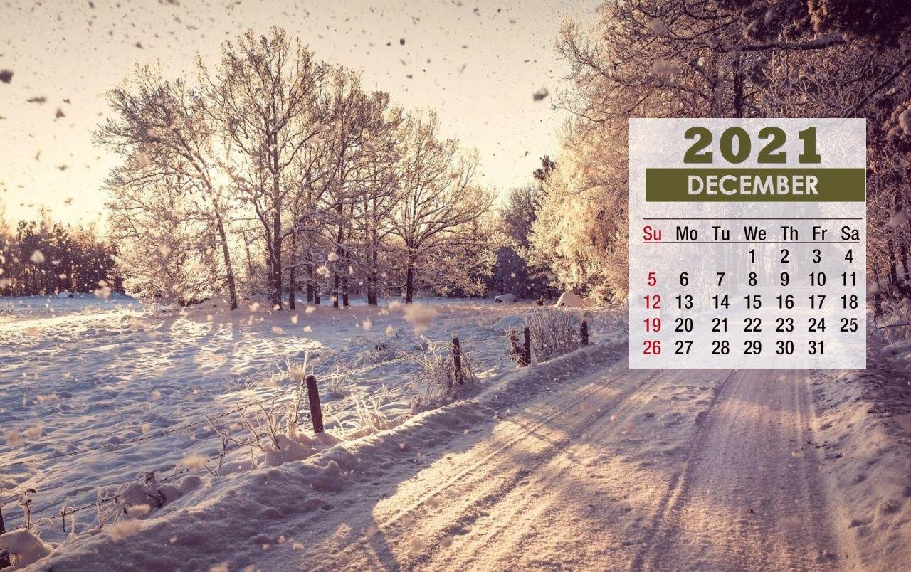 1280x804 December 2021 Calendar Winter Road Wallpaper 72206