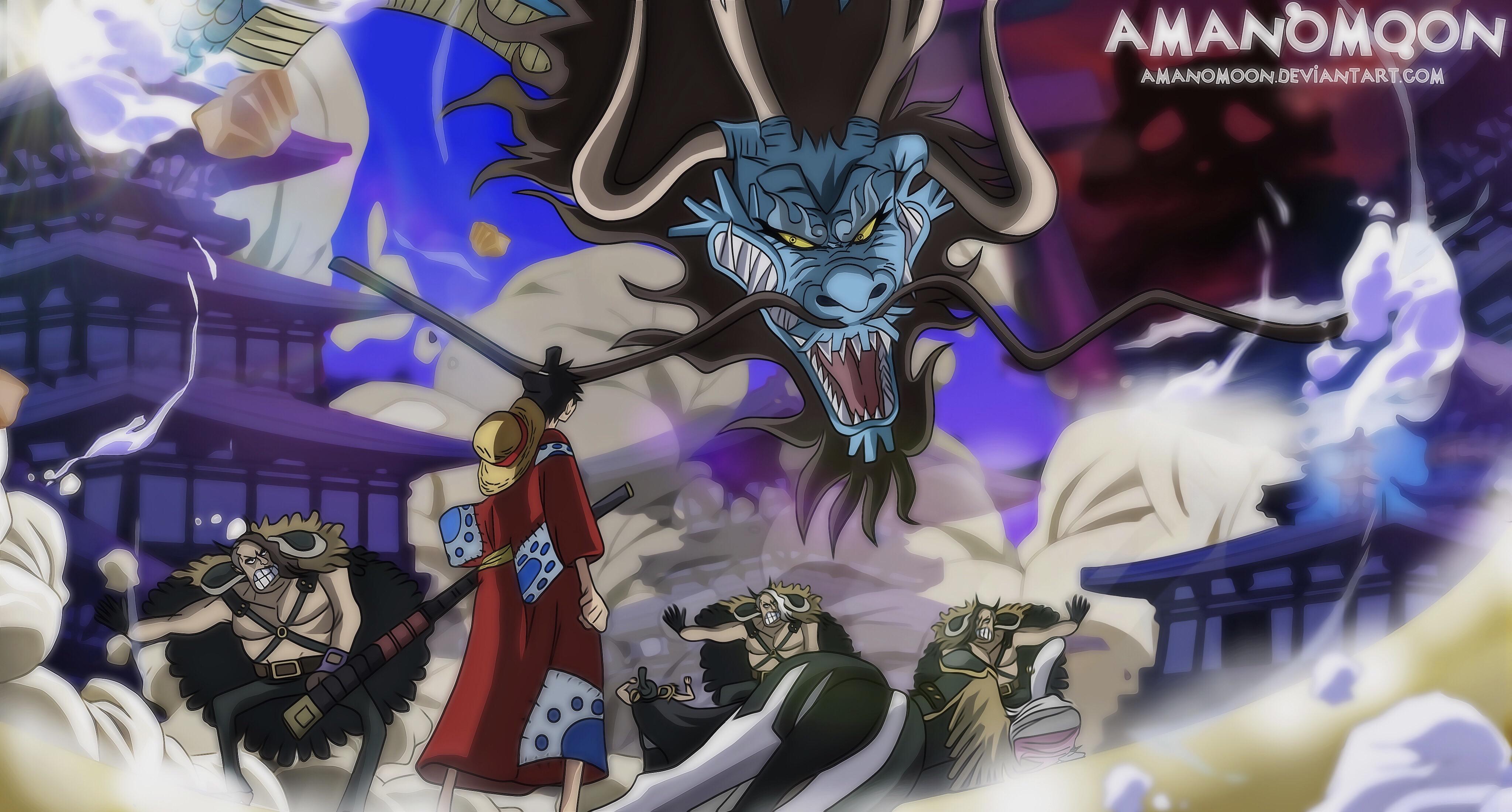 4096x2200 One Piece Yongku Big Mom Kaido Shanks Wallpaper