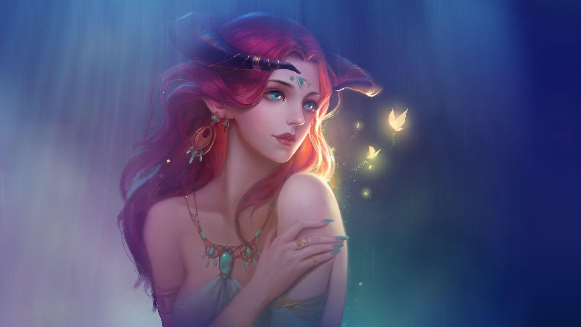 1920x1080 Desktop wallpaper beautiful woman, fantasy, redhead, art, HD image, picture, background, 4e50d2
