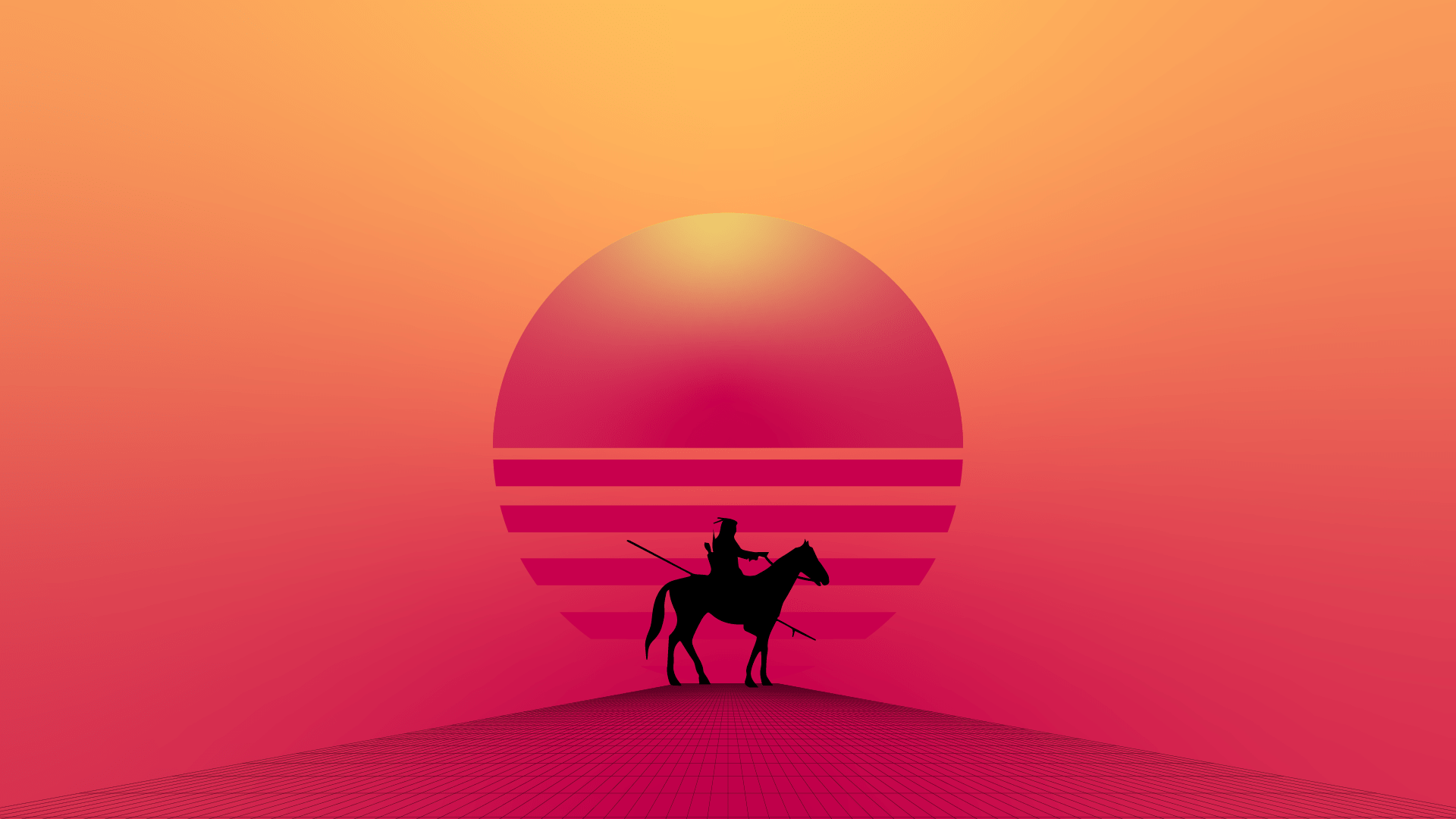 1920x1080 Background Wallpaper Warrior Synth Wave Style