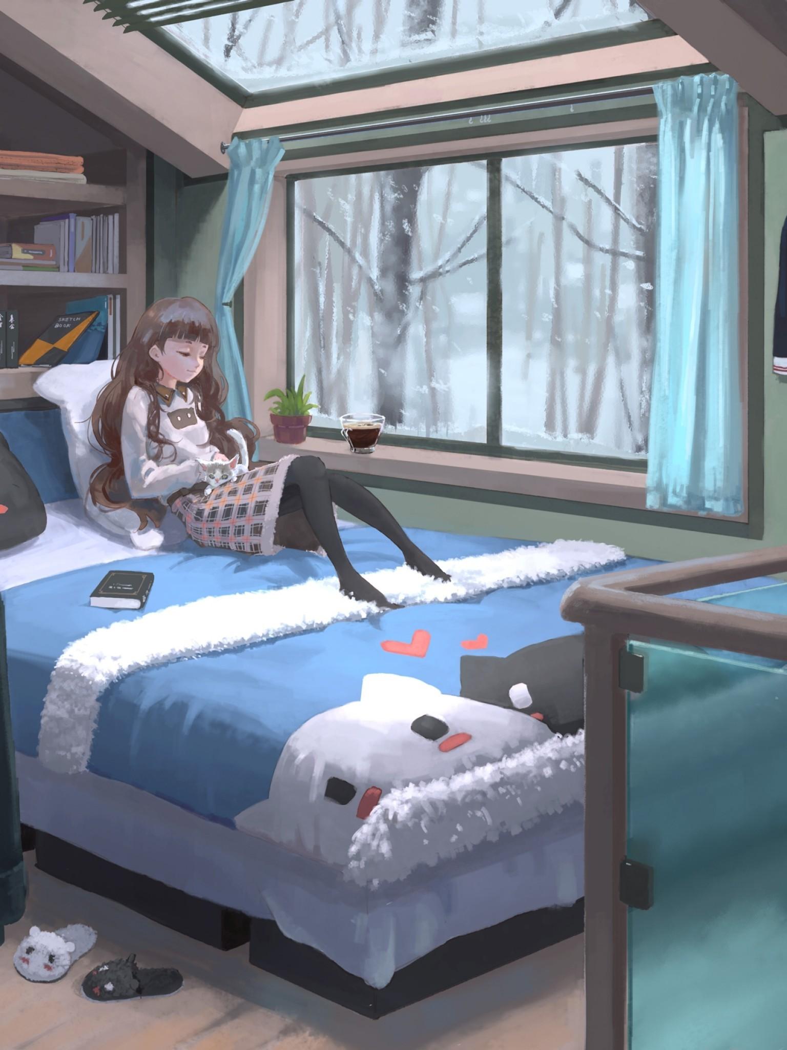 Cozy Anime Girl Wallpaper