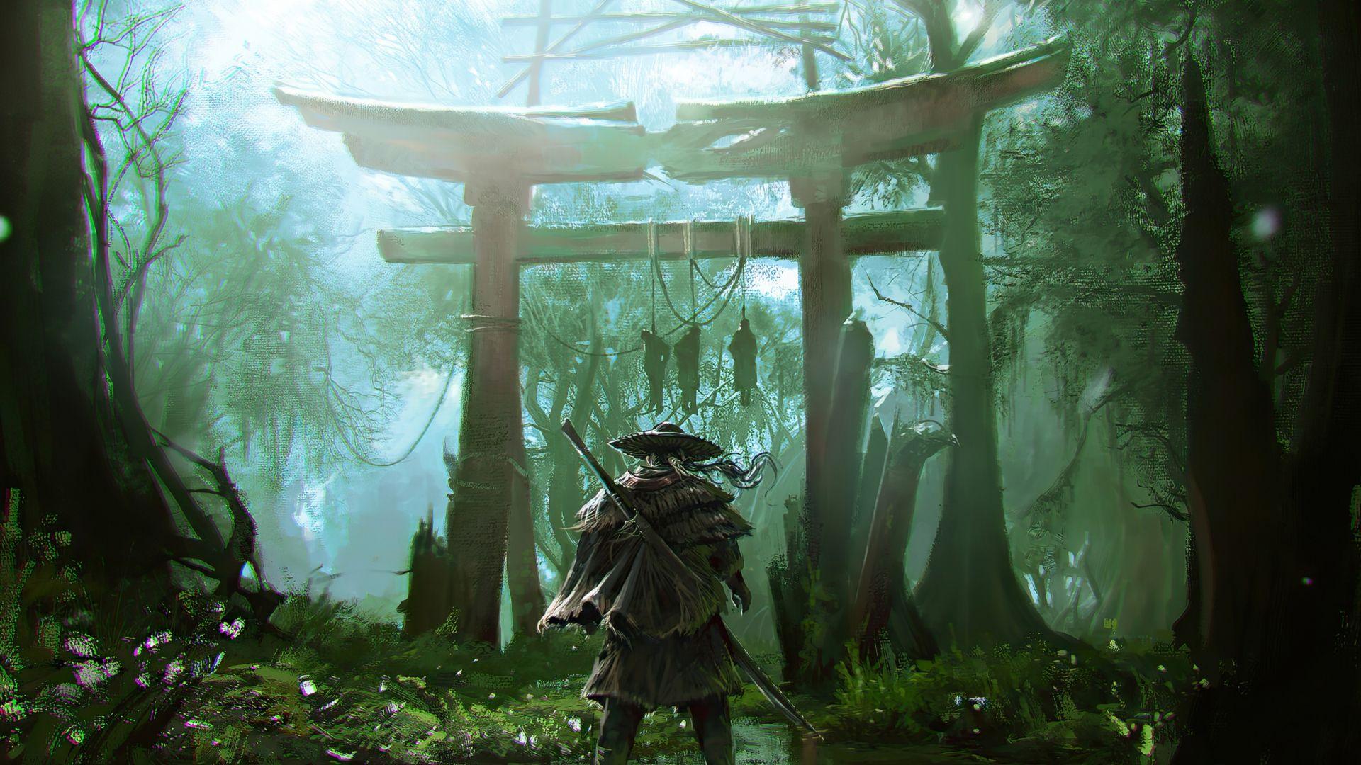 1920x1080 Desktop wallpaper ghost of tsushima, ninja at gate, game art, HD image, picture, background, a6c878