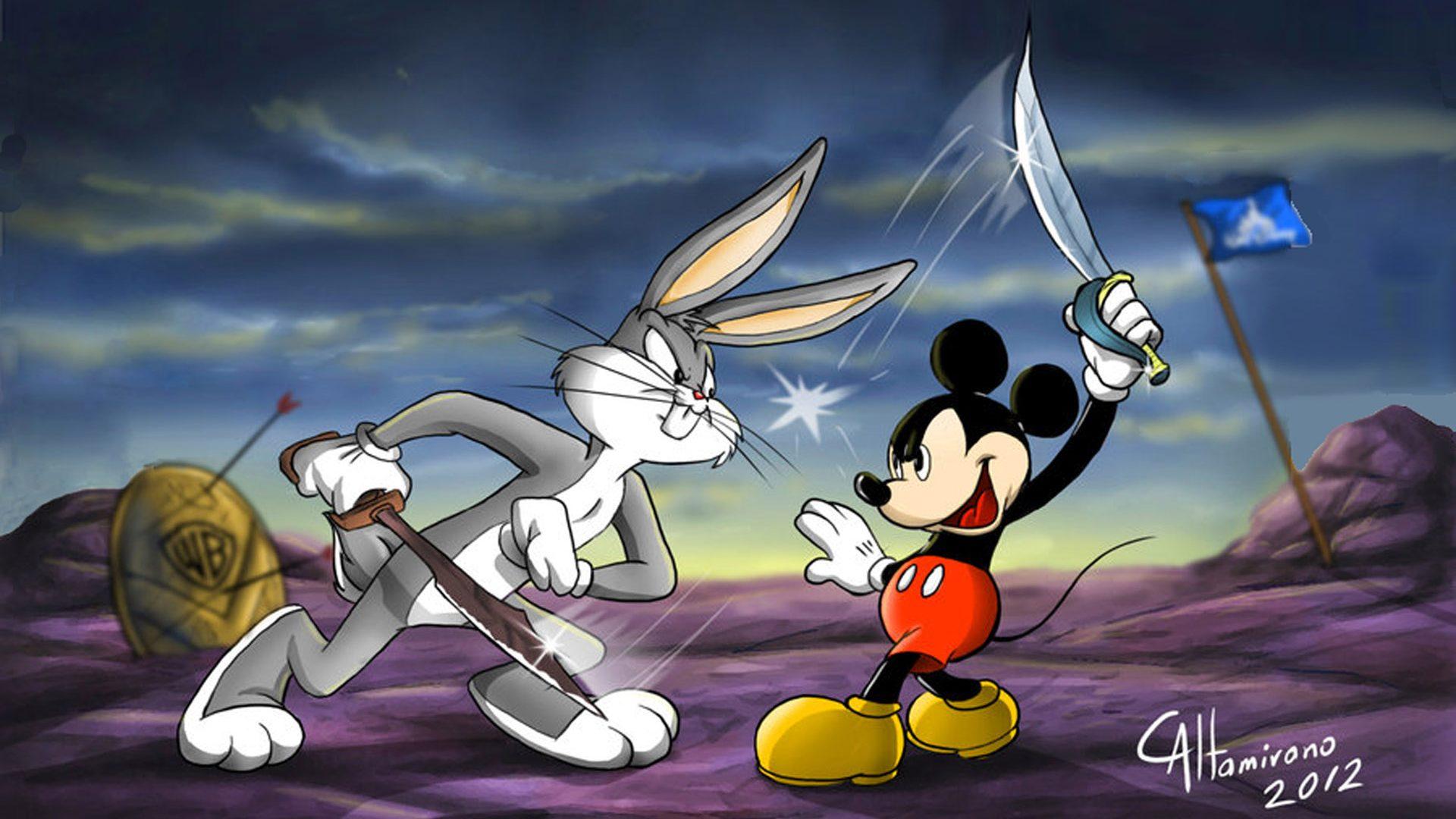 1920x1080 Cartoons Bugs Bunny Mickey Mouse Battle Fencing Game Desktop Wallpaper HD 1920x1200 :