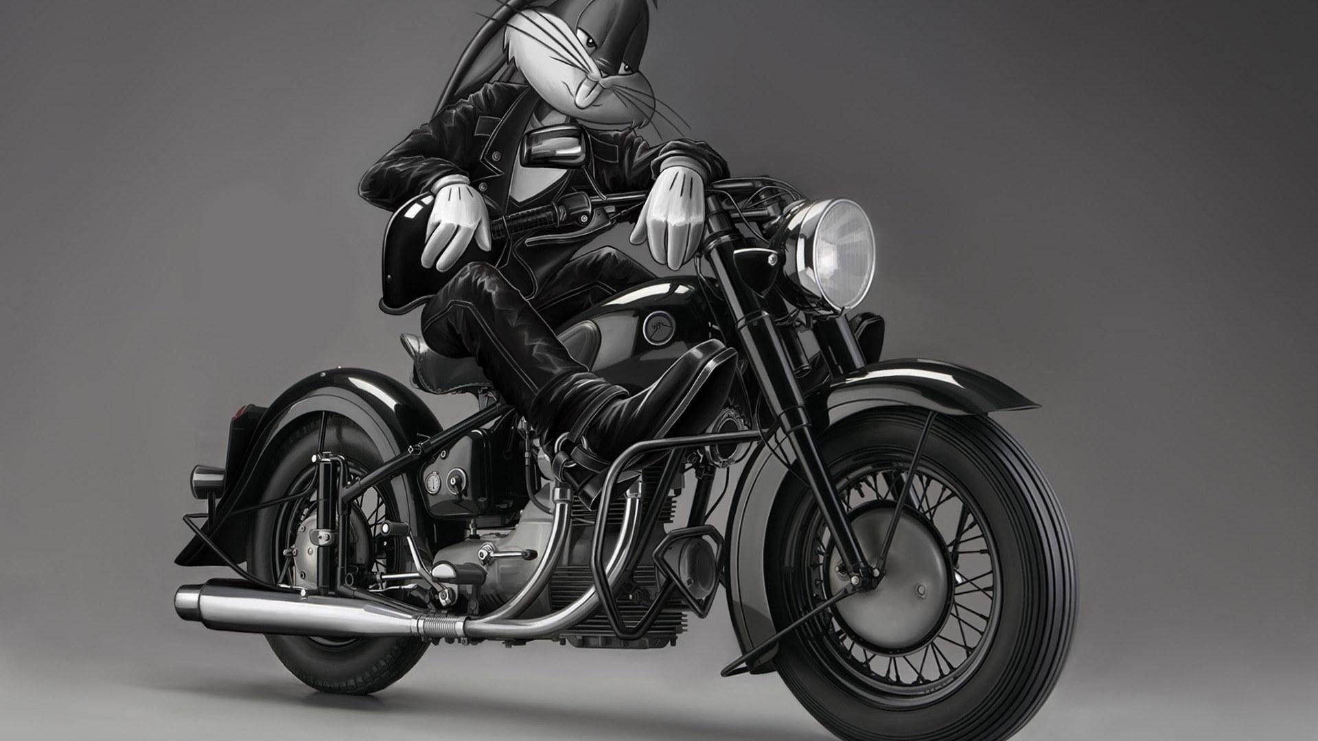 1920x1080 Wallpaper Bugs Bunny BW Motorcycle Looney Tunes HD, bugs bunny on motorcycle • Wallpaper For You HD Wallpaper For Desktop & Mobile