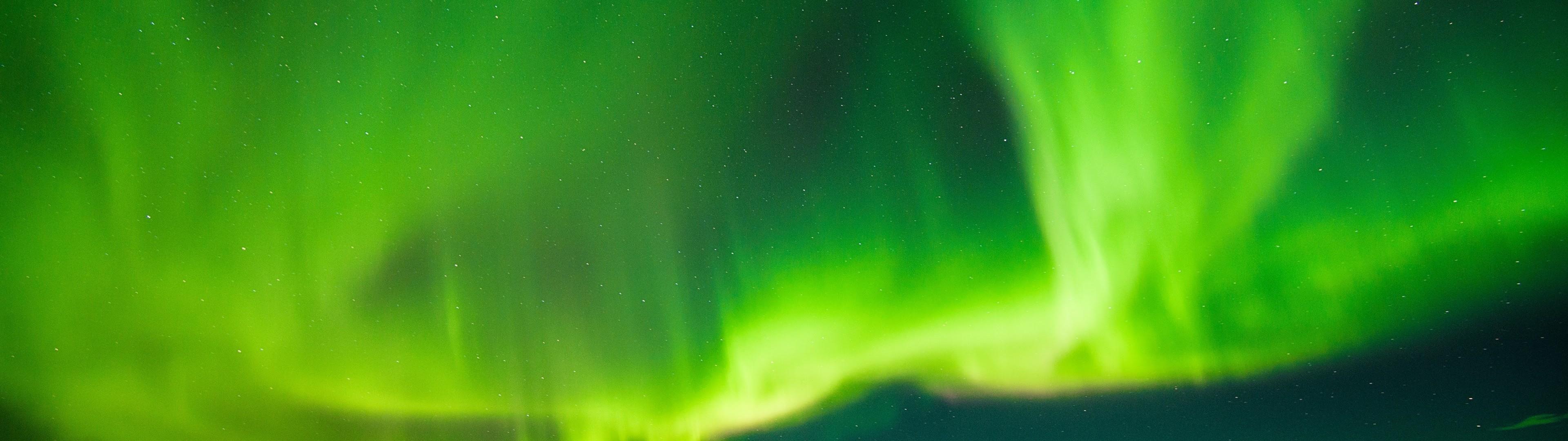 3840x1080 Download 3840x1080 Iceland, Aurora Borealis, Green, Stars Wallpaper