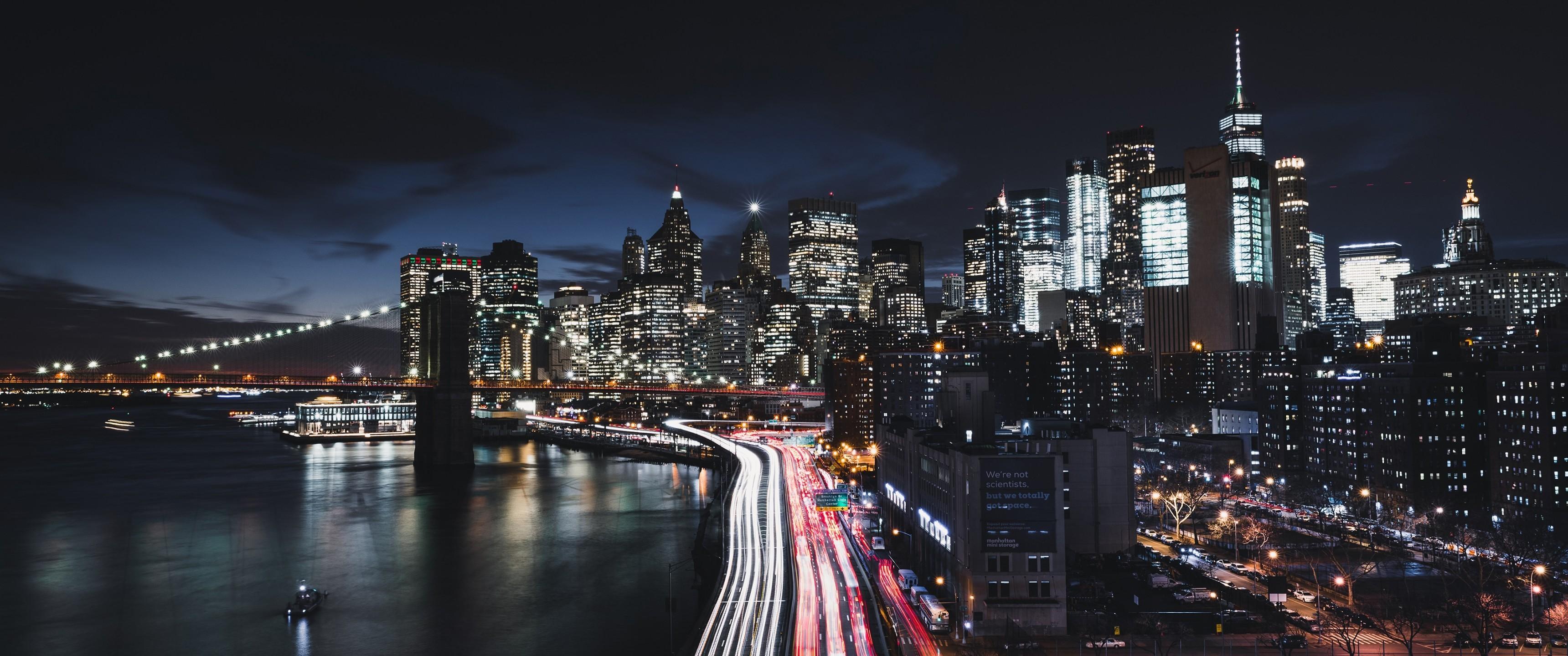 3440x1440 New York City, Manhattan, Timelapse, Buildings, Night, York Wallpaper 4k Night