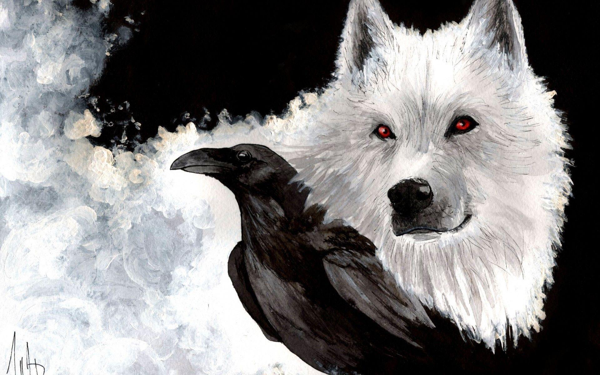 1920x1200 Raven and Wolf Wallpaper