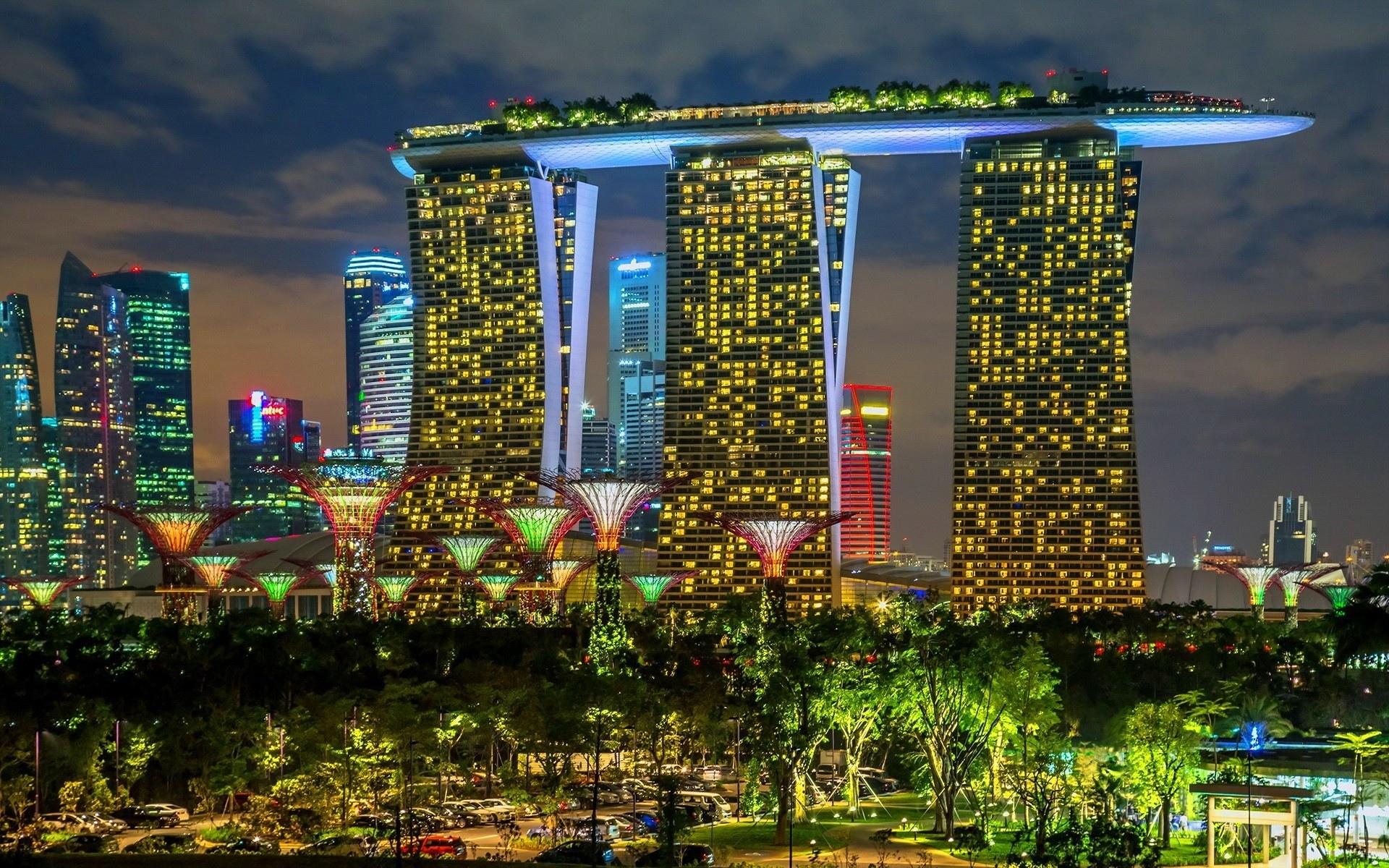 1920x1200 singapore, Cities, Buildings, Skyscrapers, Night, Lights Wallpaper HD / Desktop and Mobile Background