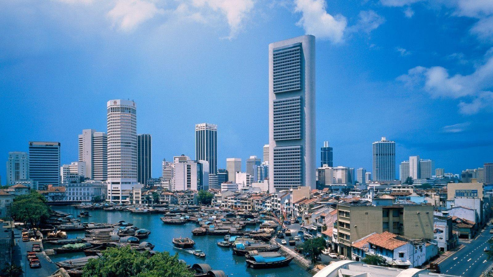 1600x900 River, boats, skyscrapers in Singapore city wallpaper download. Wallpaper, picture, photo