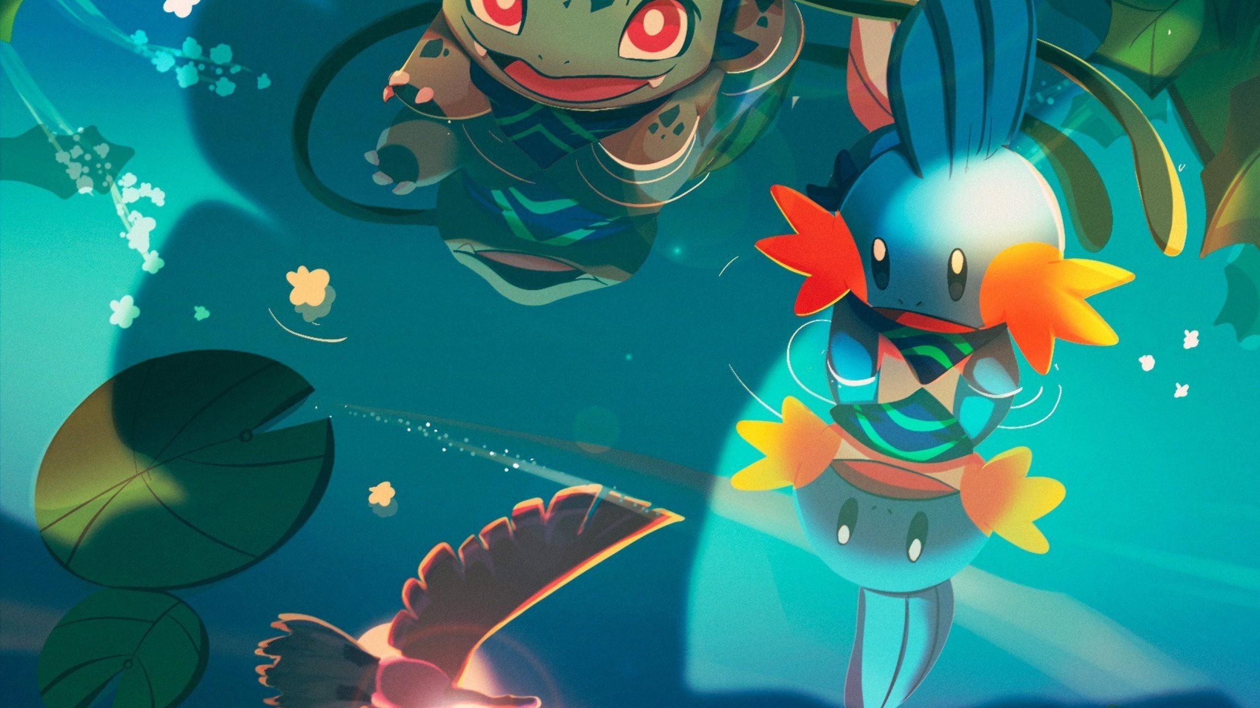 2560x1440 Download 2560x1440 Pokemon, Bulbasaur, Water, Artwork Wallpaper for iMac 27 inch