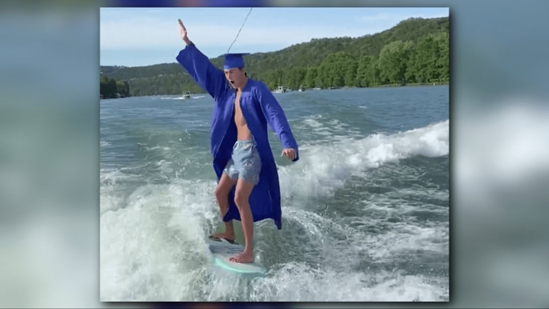 1920x1080 Austin graduate goes wakesurfing in cap and gown