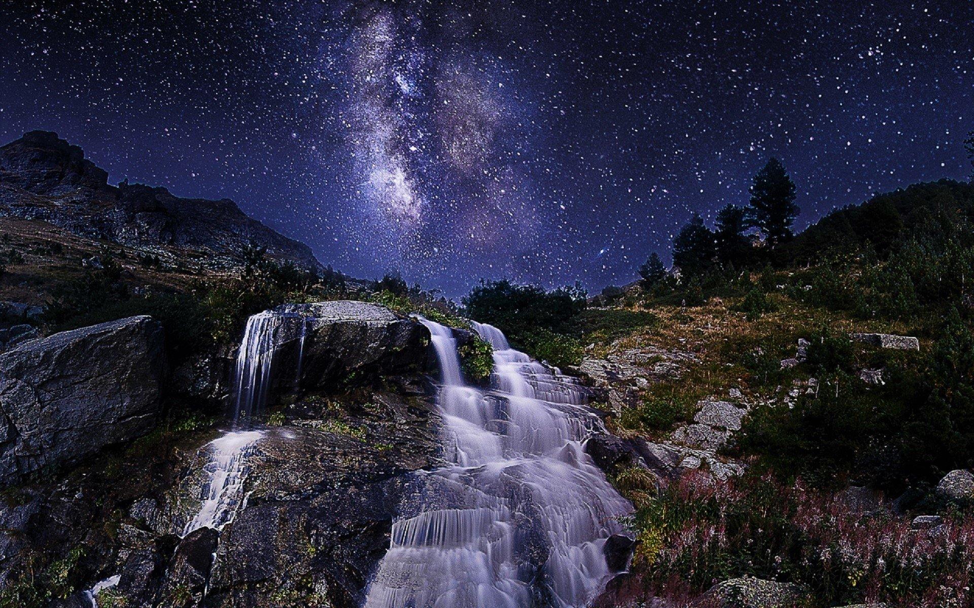1920x1200 Waterfall On Milky Way Night HD Wallpaper. Background Imagex1200