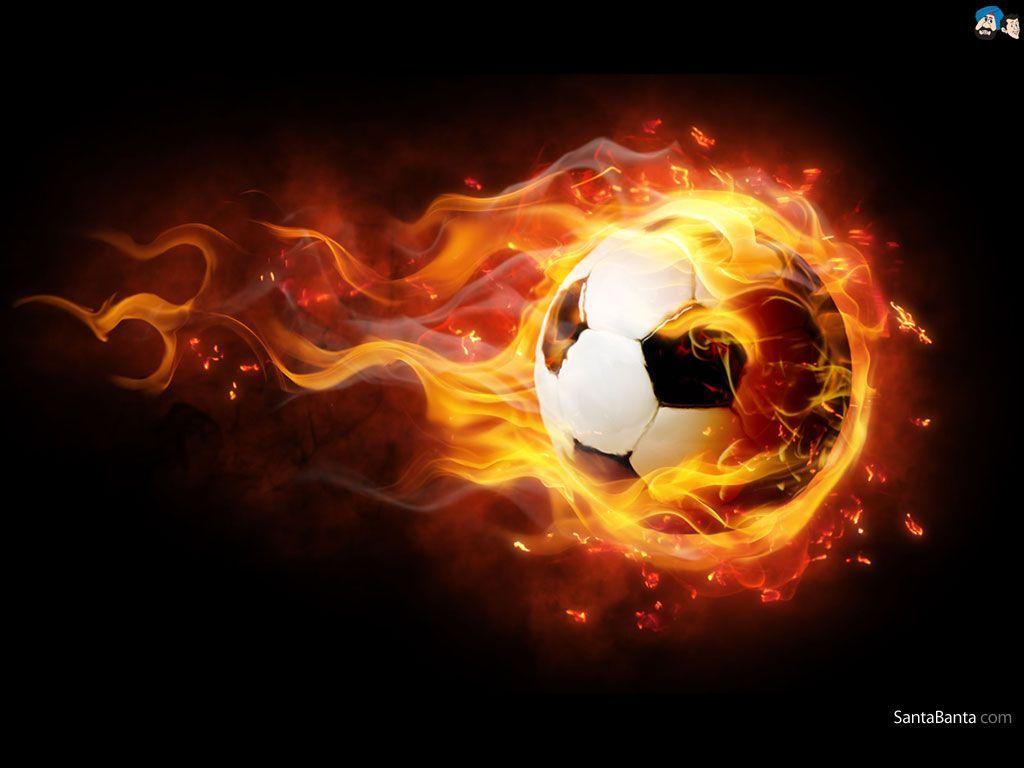 1024x768 Soccer Ball On Fire Wallpaper